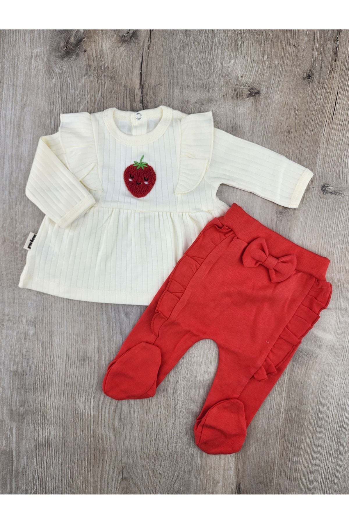 Babycan 9435 (0-3 Ay) Çilek Desenli Fiyonklu Patikli Zıbın Takımı