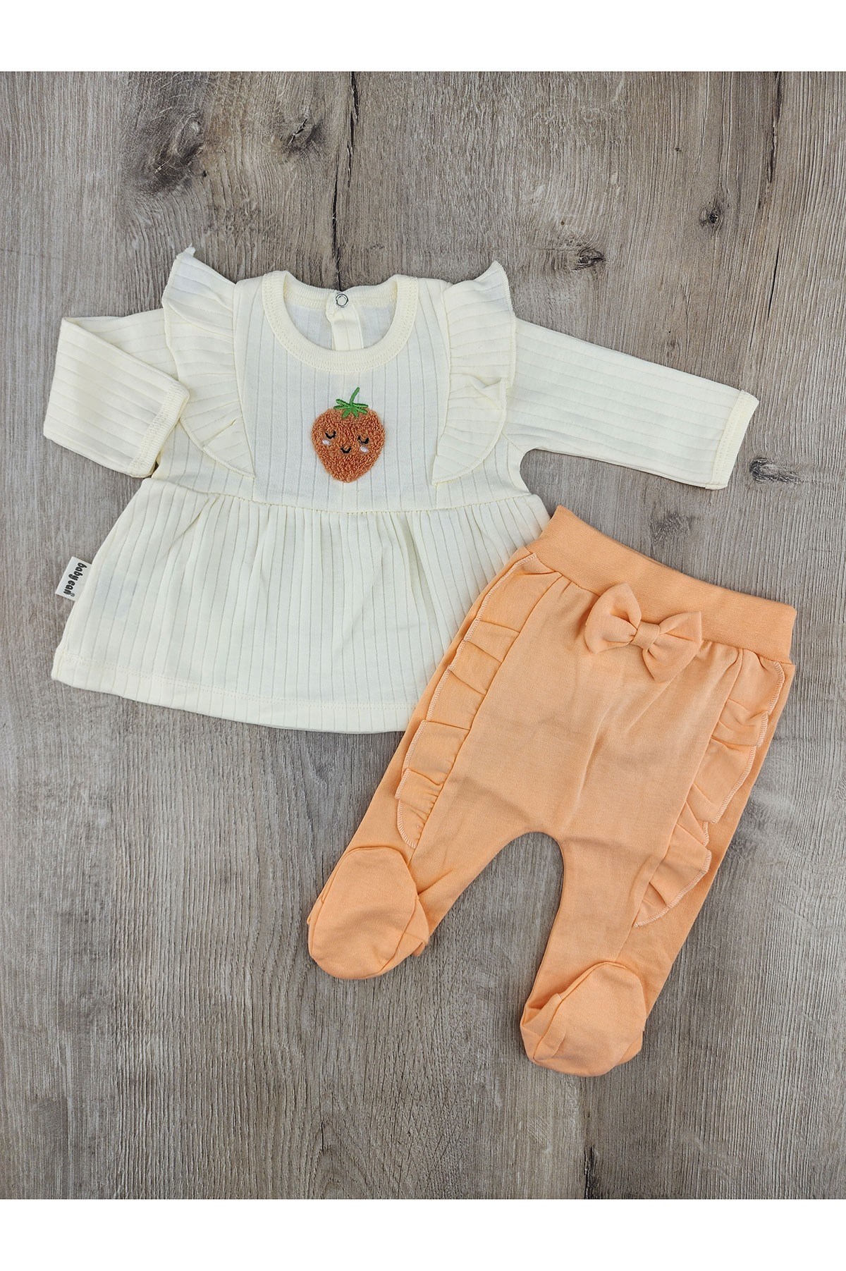Babycan 9435 (0-3 Ay) Çilek Desenli Fiyonklu Patikli Zıbın Takımı