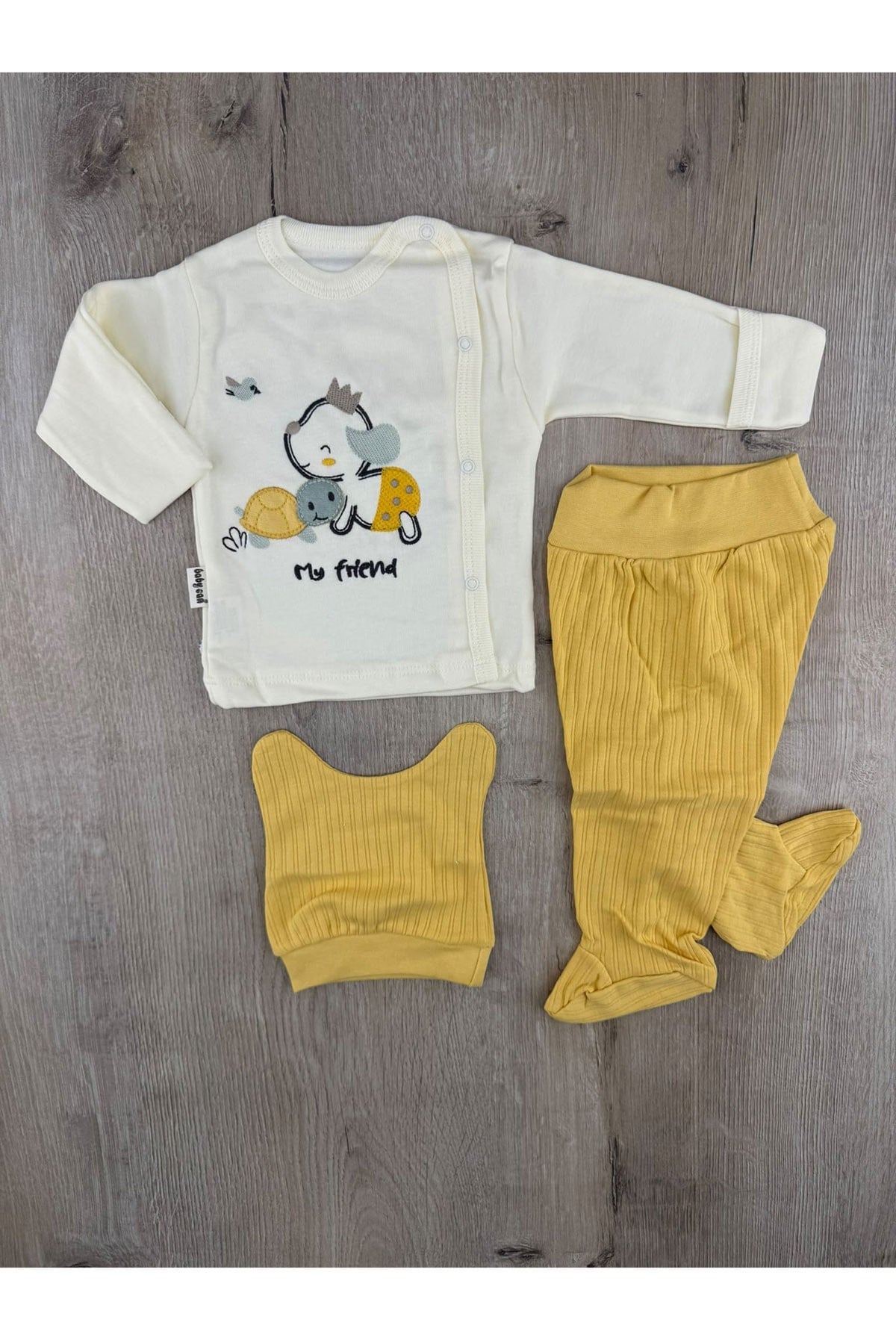 Babycan 9452 (0-3 Ay) Sevimli Kaplumbağa Desenli Kendinden Eldivenli Şapkalı Zıbın Takımı