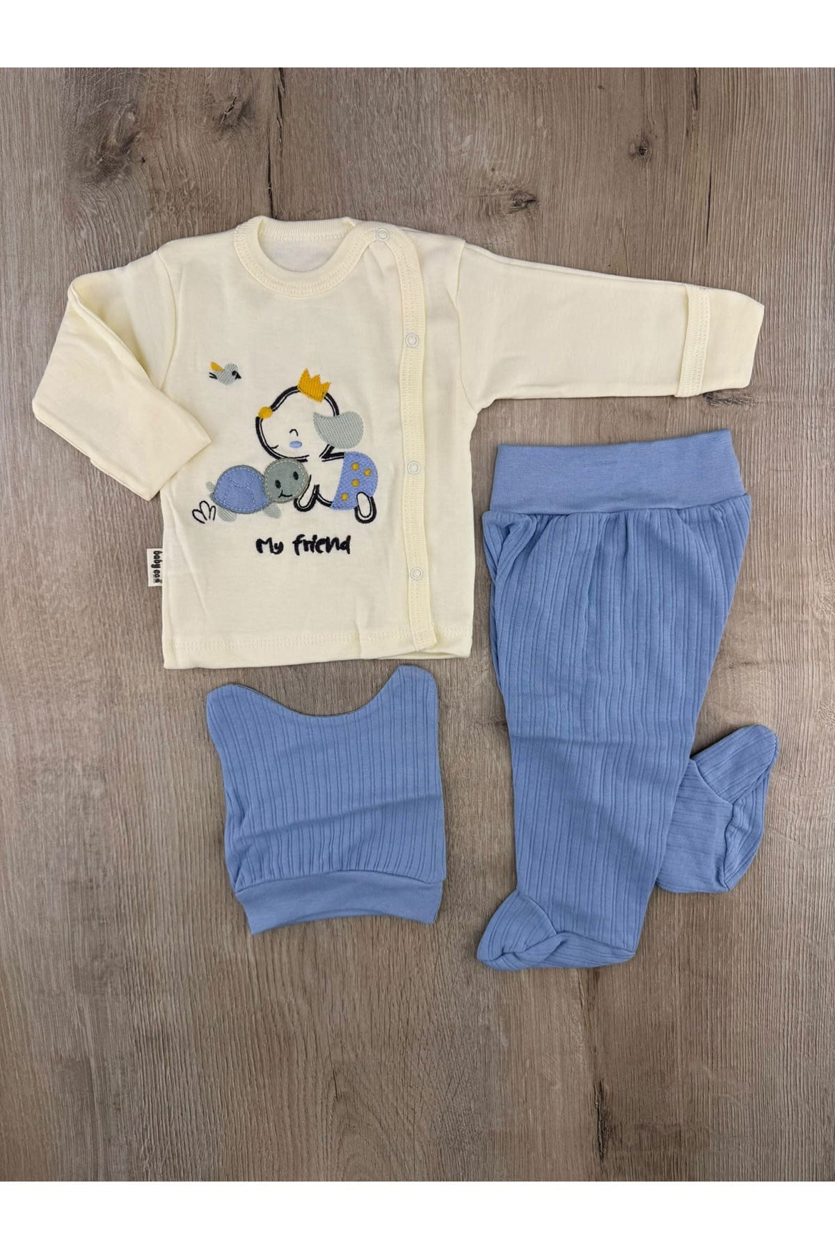 Babycan 9452 (0-3 Ay) Sevimli Kaplumbağa Desenli Kendinden Eldivenli Şapkalı Zıbın Takımı