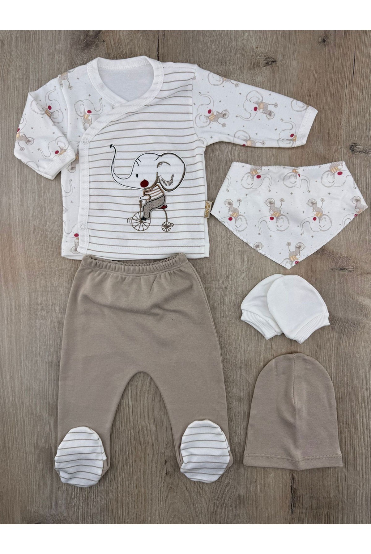 Babyim (0-3 Ay) 2322 Çizgili Fil Desenli Zıbın Takımı