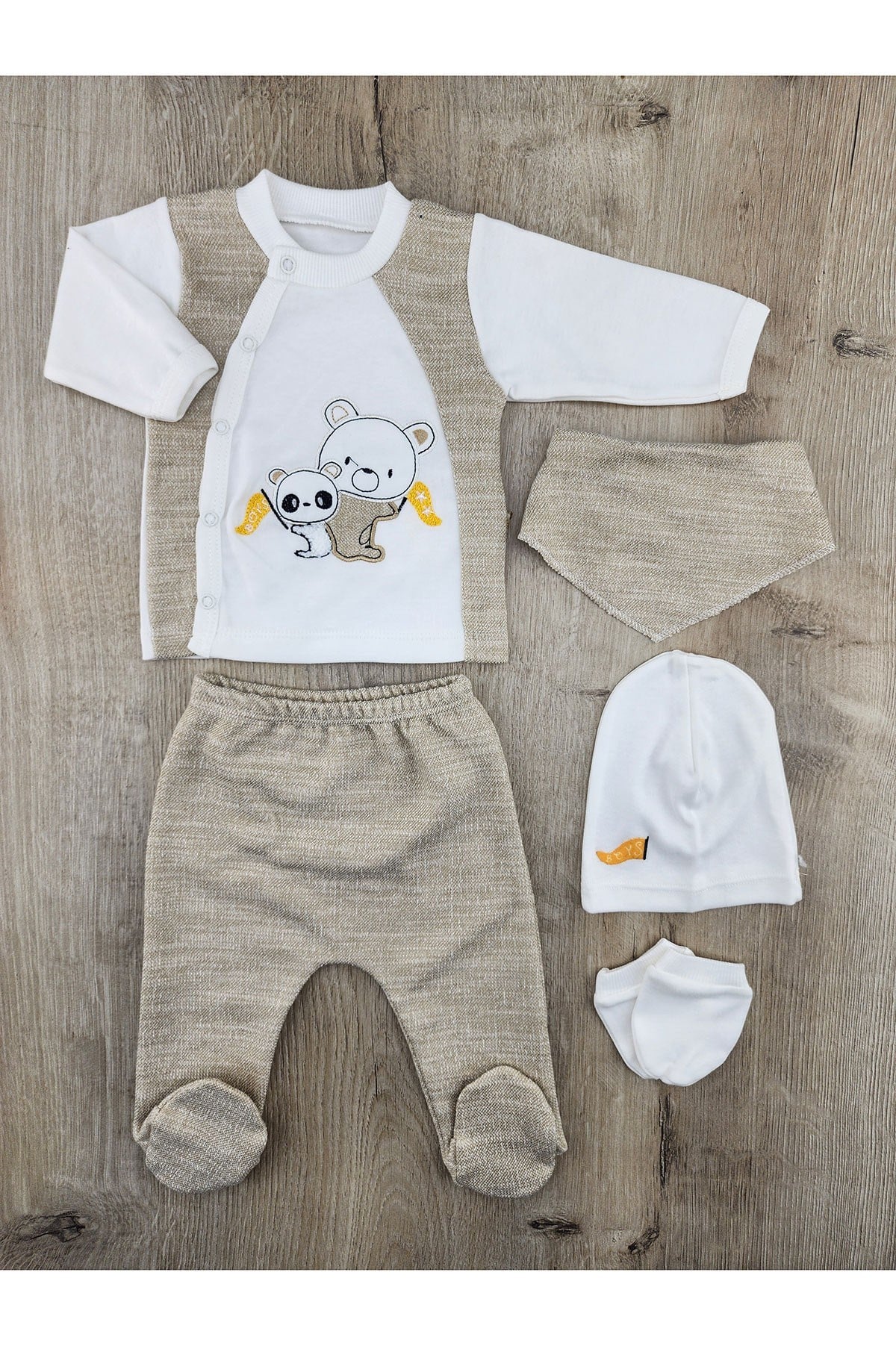 Babyim (0-3 Ay) Ayıcık-Panda Desenli 5Li Zıbın Takımı