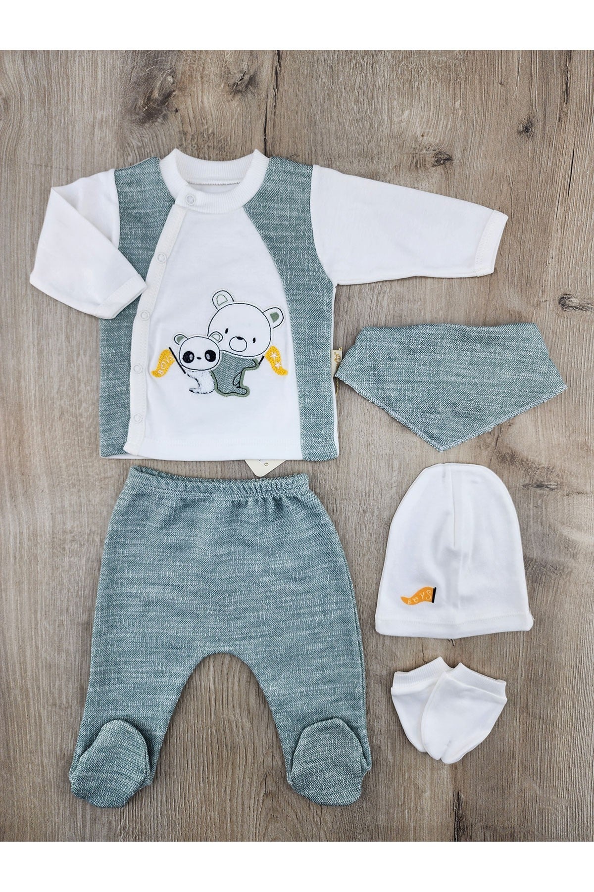 Babyim (0-3 Ay) Ayıcık-Panda Desenli 5Li Zıbın Takımı