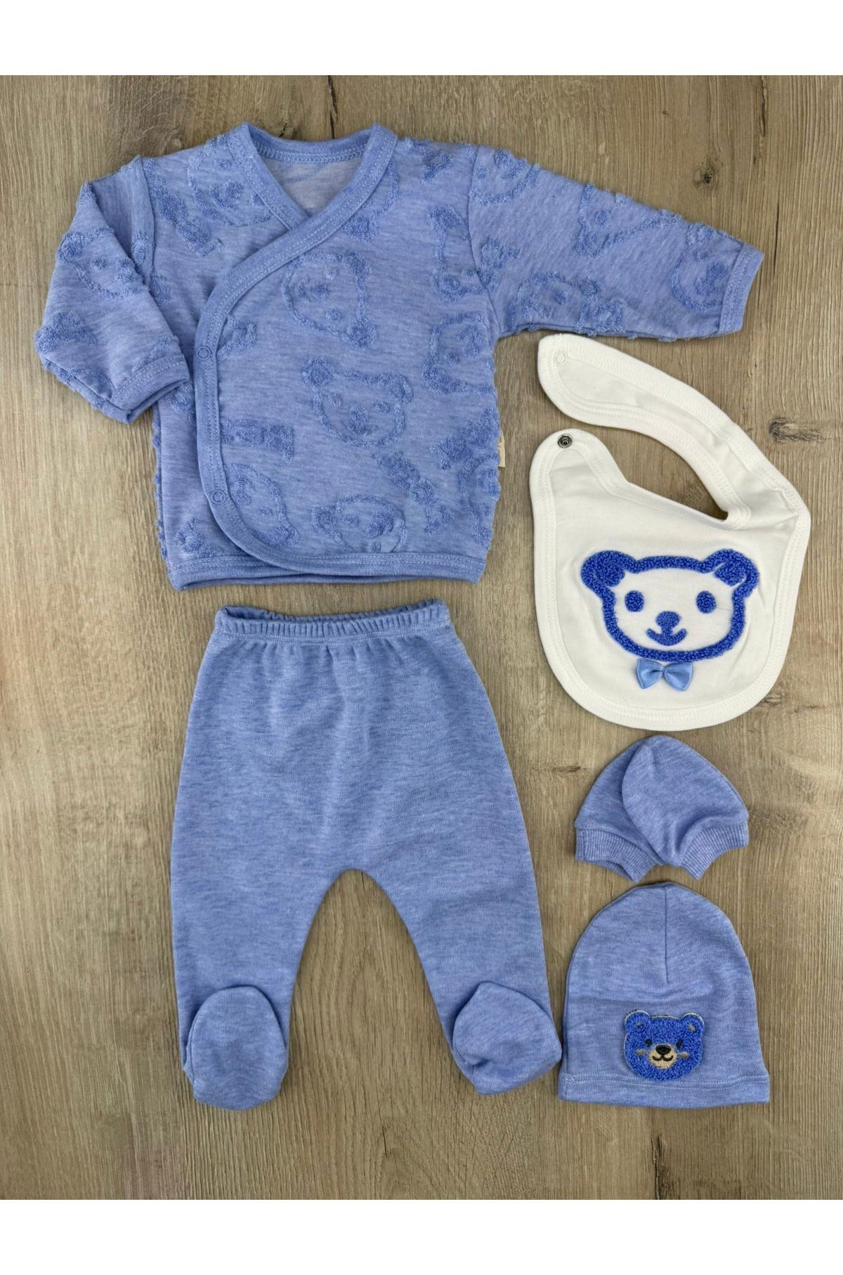 Babyim (0-3 Ay) Süzene Ayıcık Desenli 5Li Zıbın Takımı