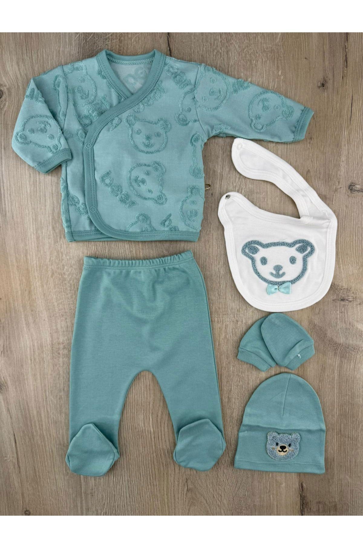 Babyim (0-3 Ay) Süzene Ayıcık Desenli 5Li Zıbın Takımı
