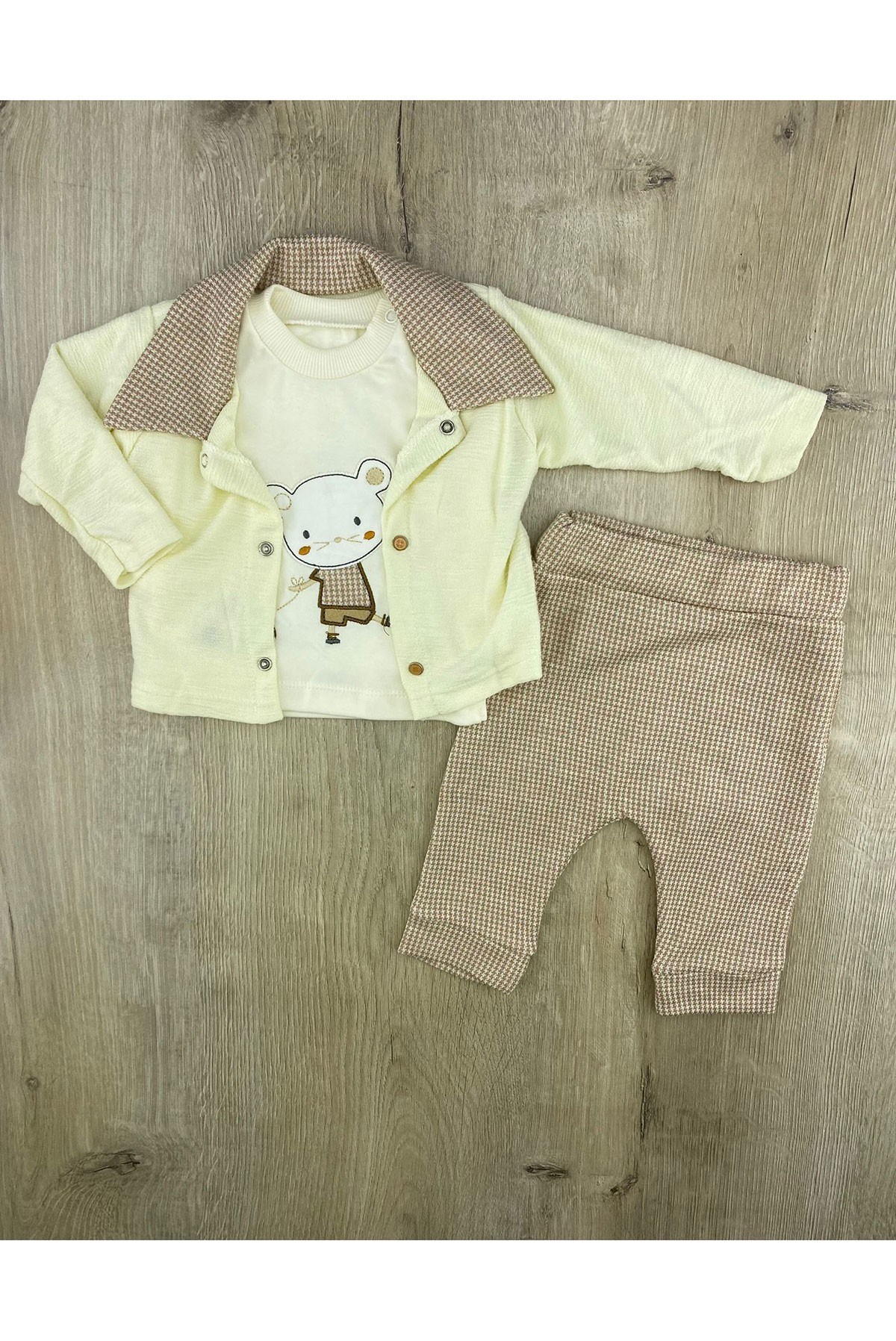 Babyim (0-9 Ay) 2128 Yaka Detaylı 3Lü Hırkalı Takım