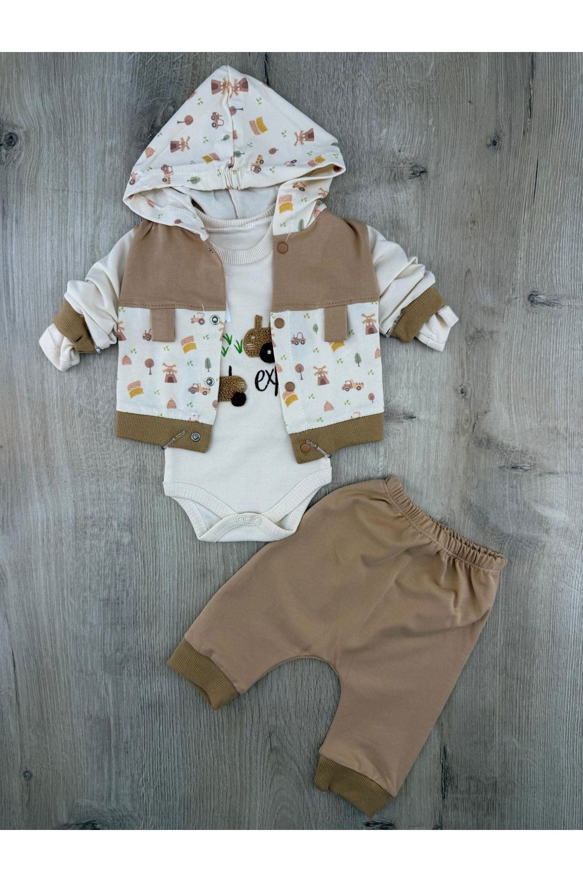 Babyim (0-9 Ay) Explore Araba Desenli 3Lü Hırkalı Takım