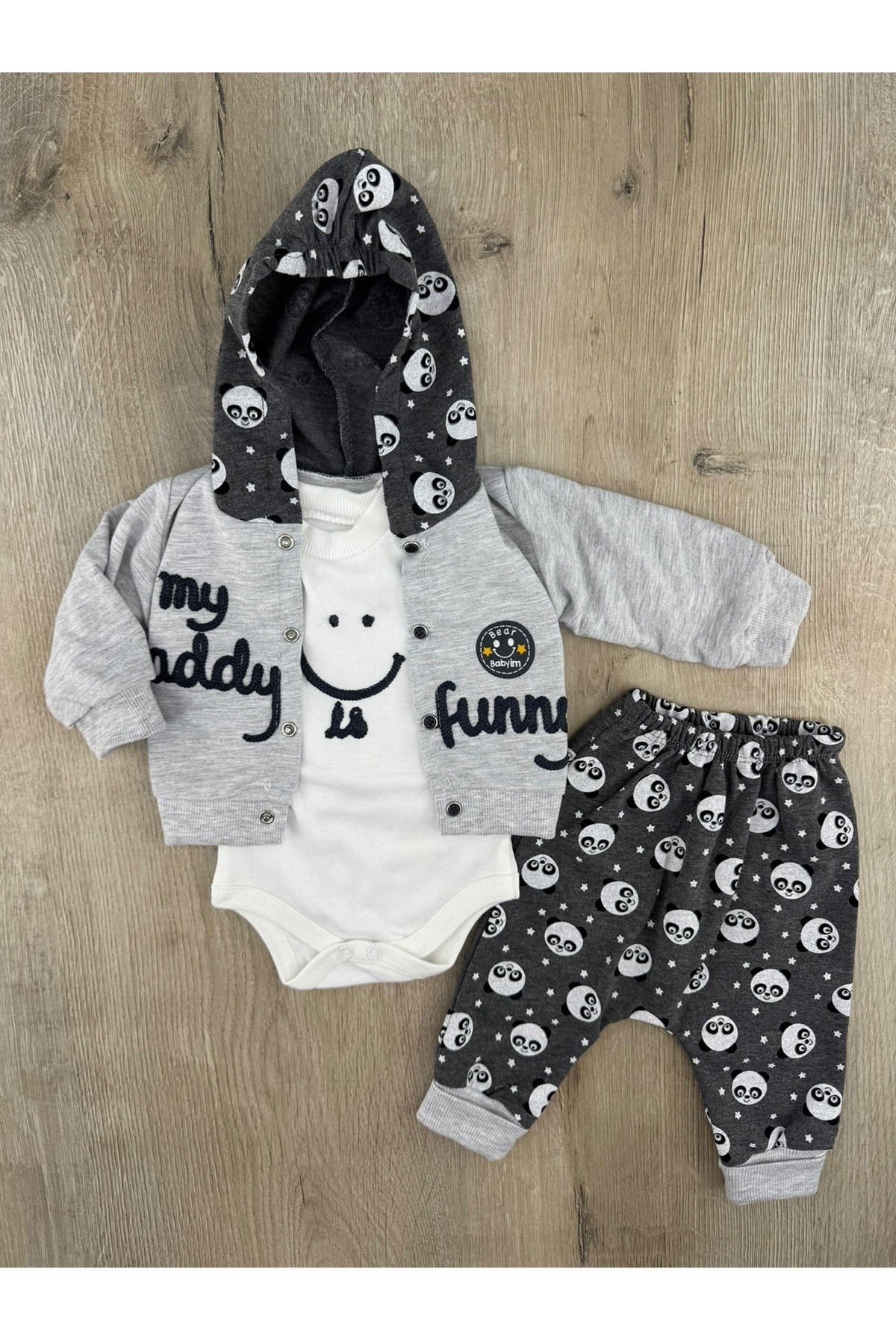 Babyim (0-9 Ay) Funny Desenli 3Lü Hırkalı Takım