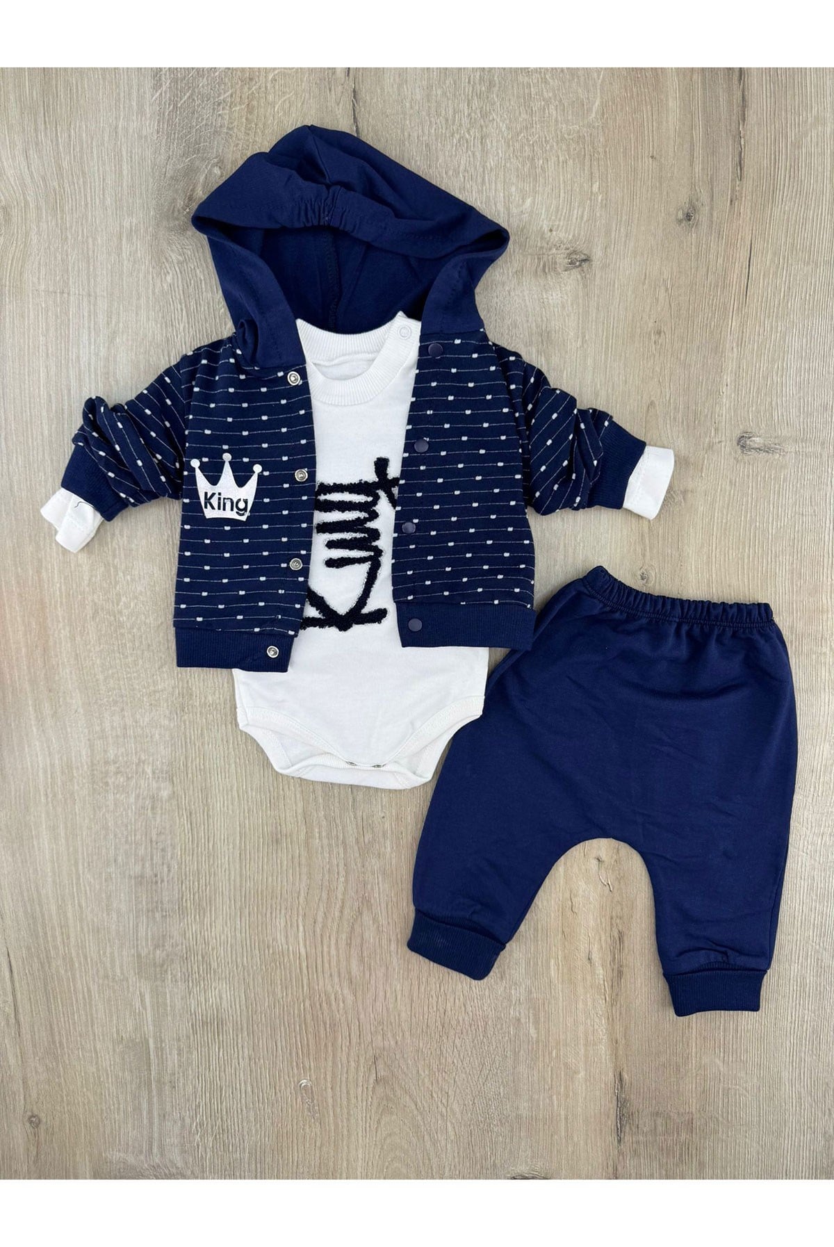 Babyim (0-9 Ay) King Desenli 3Lü Hırkalı Takım