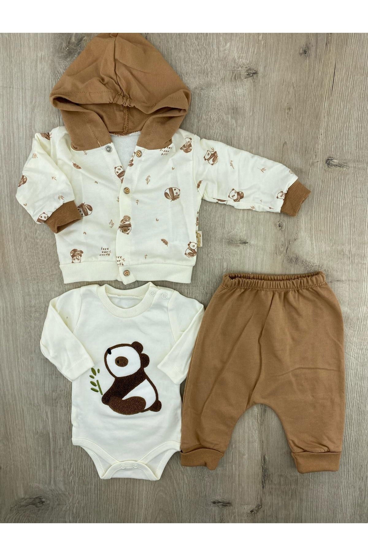 Babyim (0-9 Ay) Panda Desenli Hırkalı 3Lü Takım