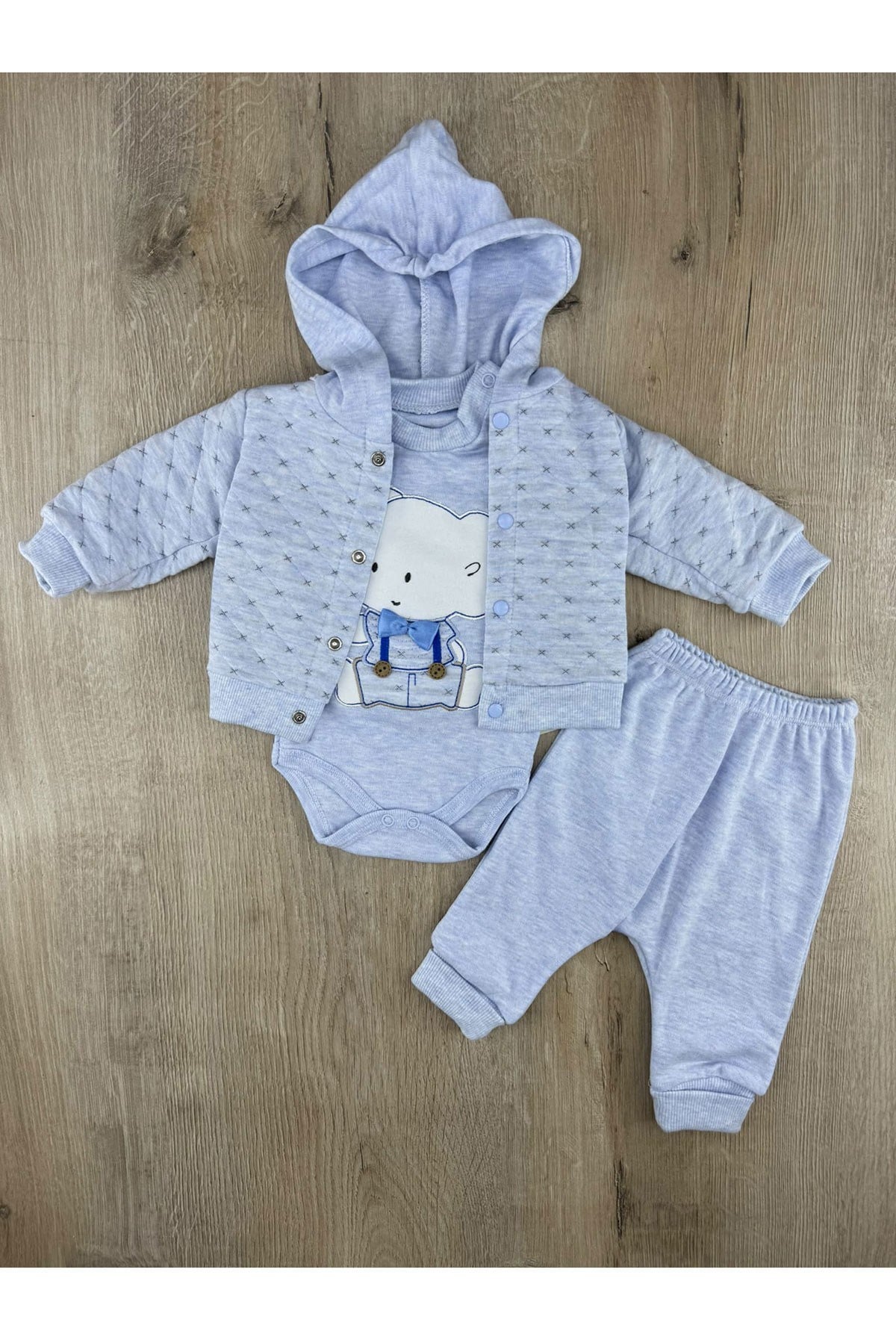Babyim (0-9 Ay) Papyonlu Fil Desenli Hırkalı 3Lü Takım
