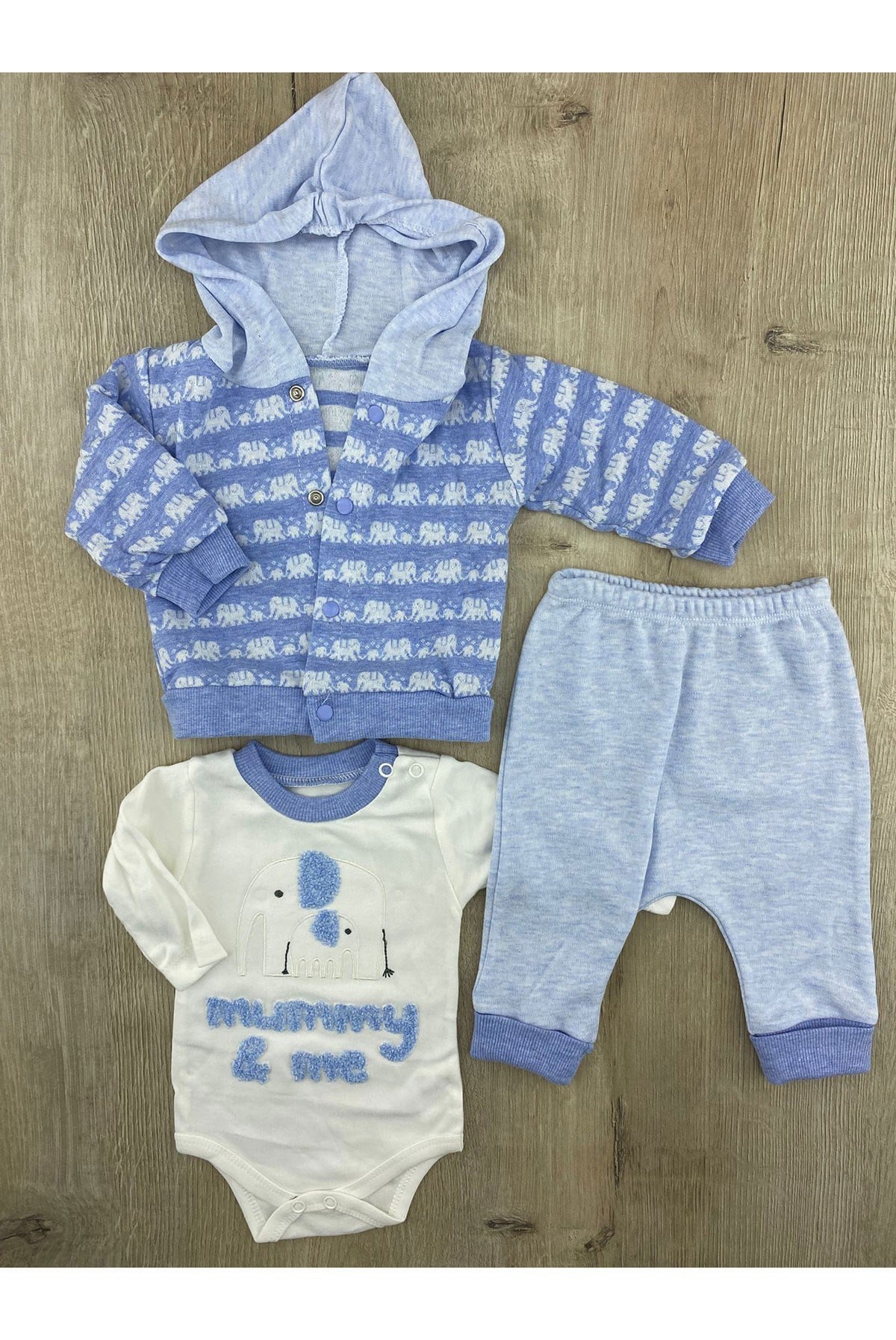Babyim 1947 (0-9 Ay) Mummy Desenli 3Lü Hırkalı Takım