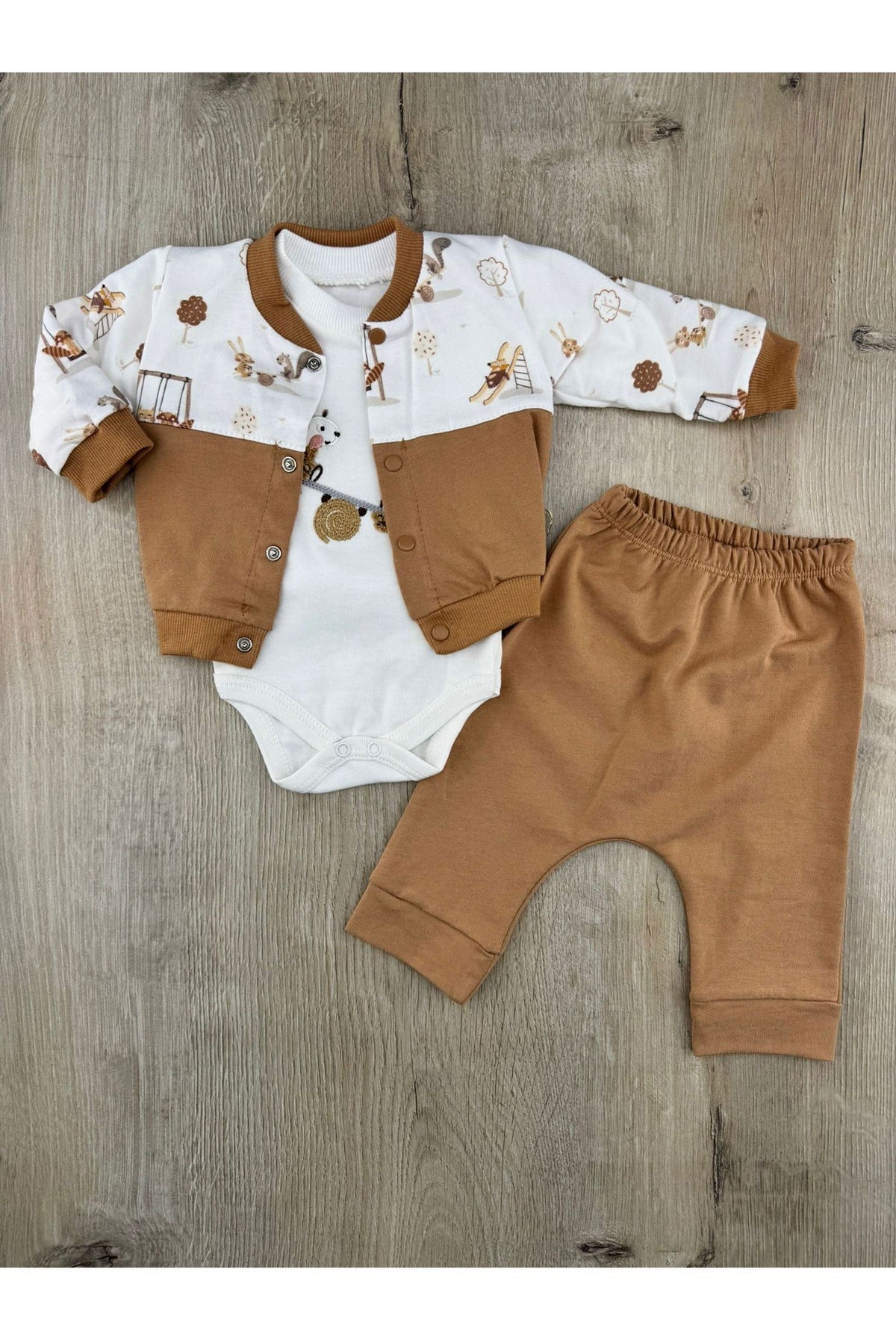 Babyim 2239 (0-9 Ay) Sincap Tavşan Desenli Hırkalı 3Lü Takım