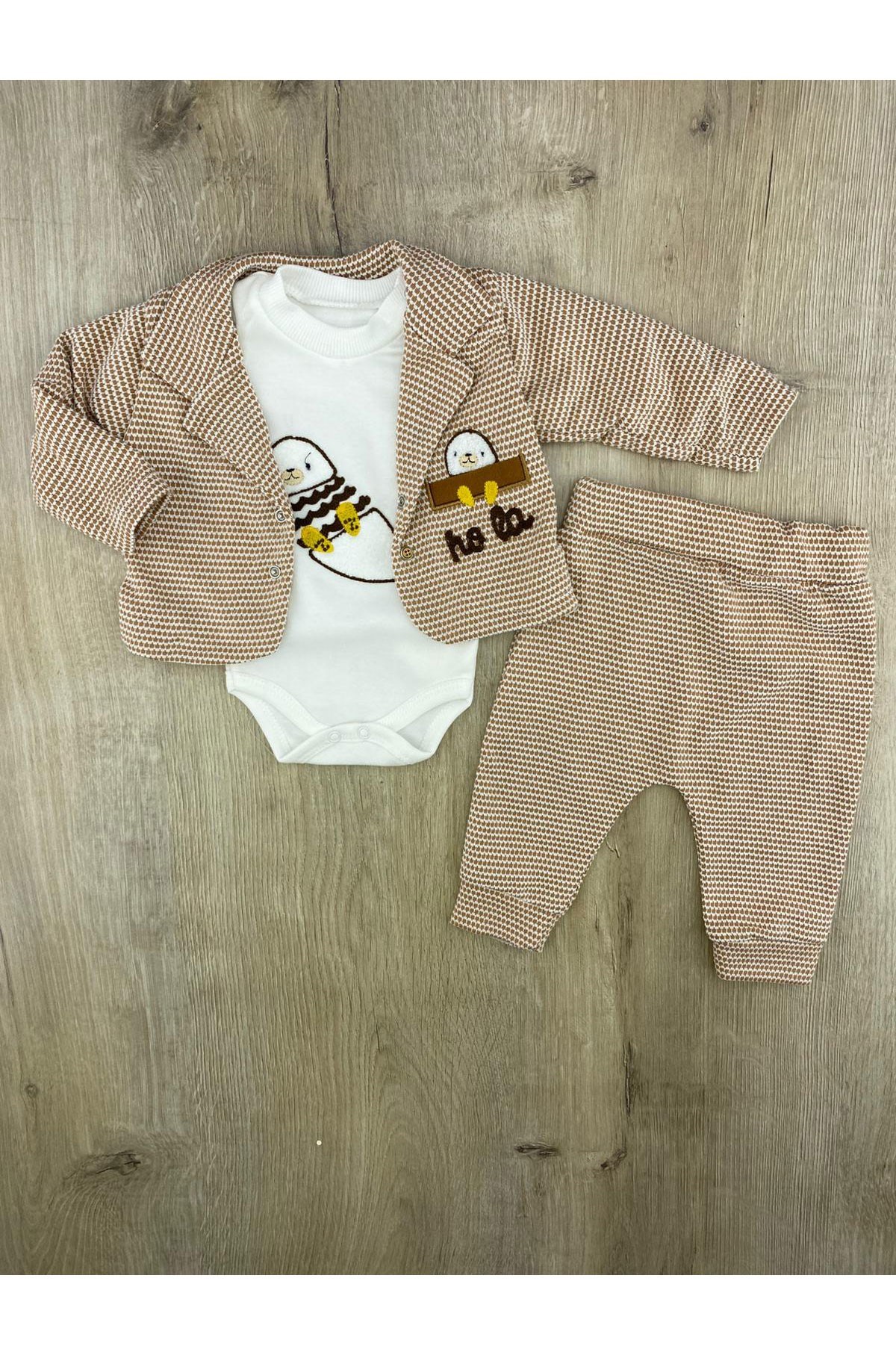 Babyim 2243 (0-9 Ay) Hola Desenli 3Lü Hırkalı Erkek Takım