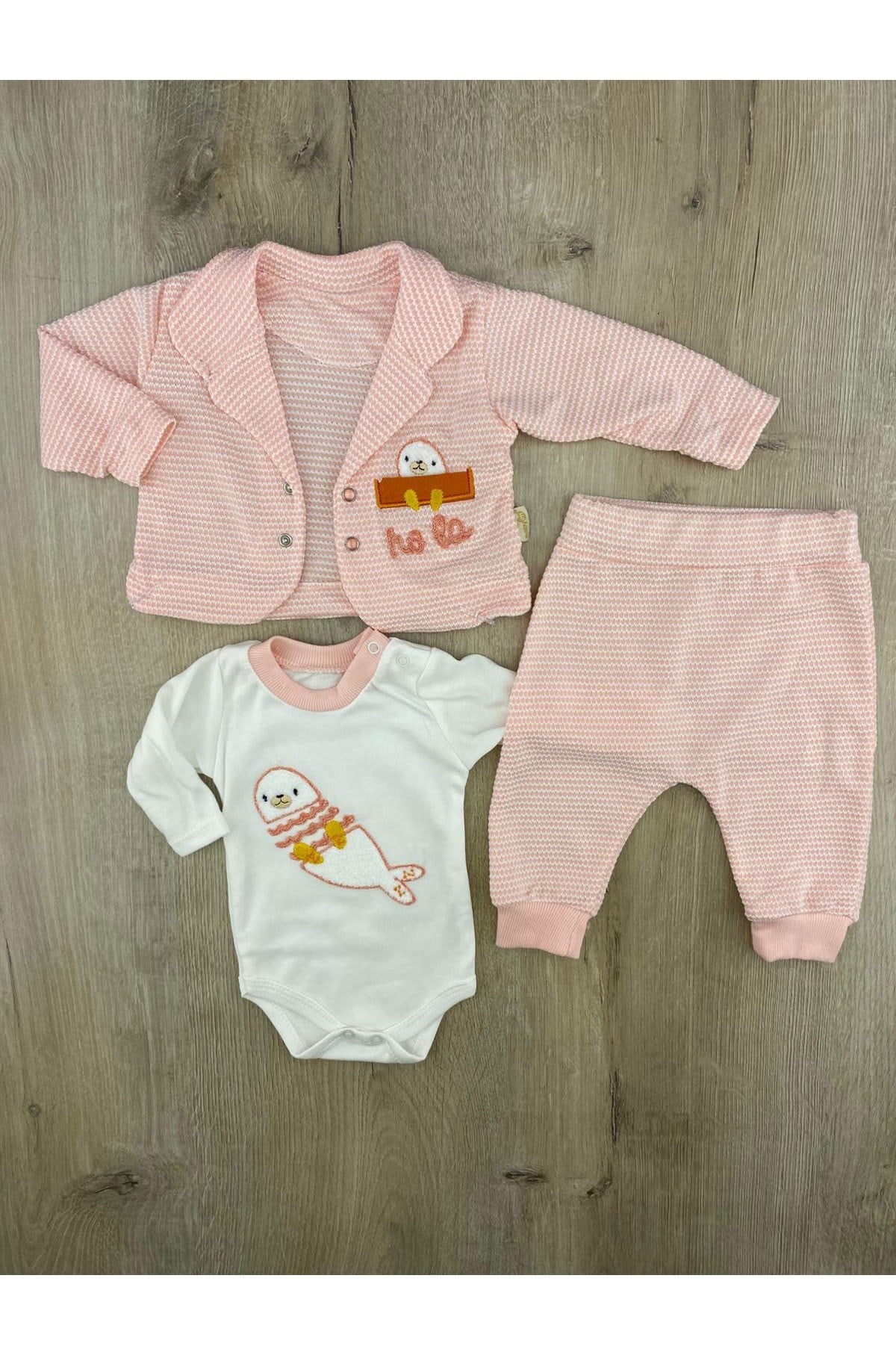 Babyim 2244 (0-9 Ay) Hola Desenli 3Lü Hırkalı Kız Takım