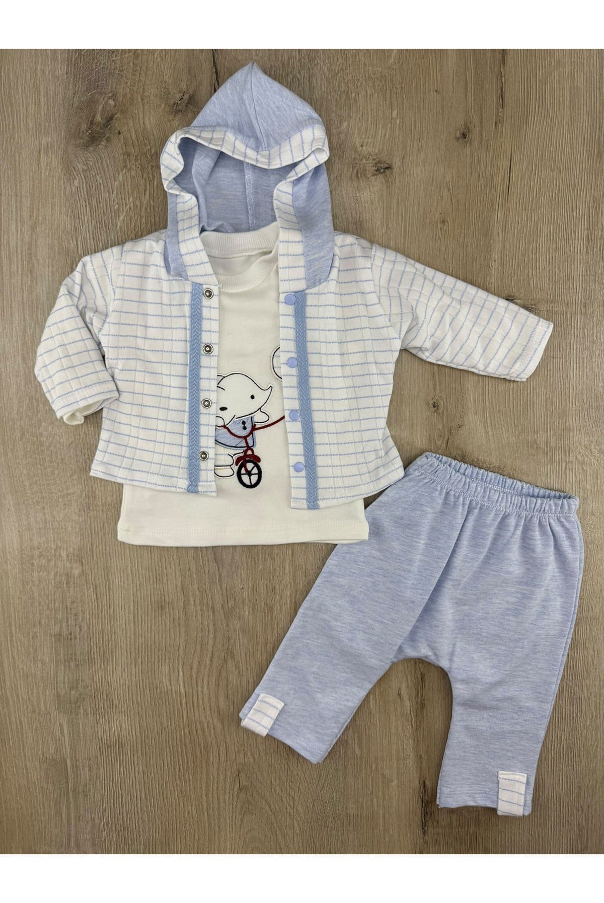 Babyim 2350 (0-9 Ay) Bisiklet Süren Fil Desenli Hırkalı 3Lü Takım