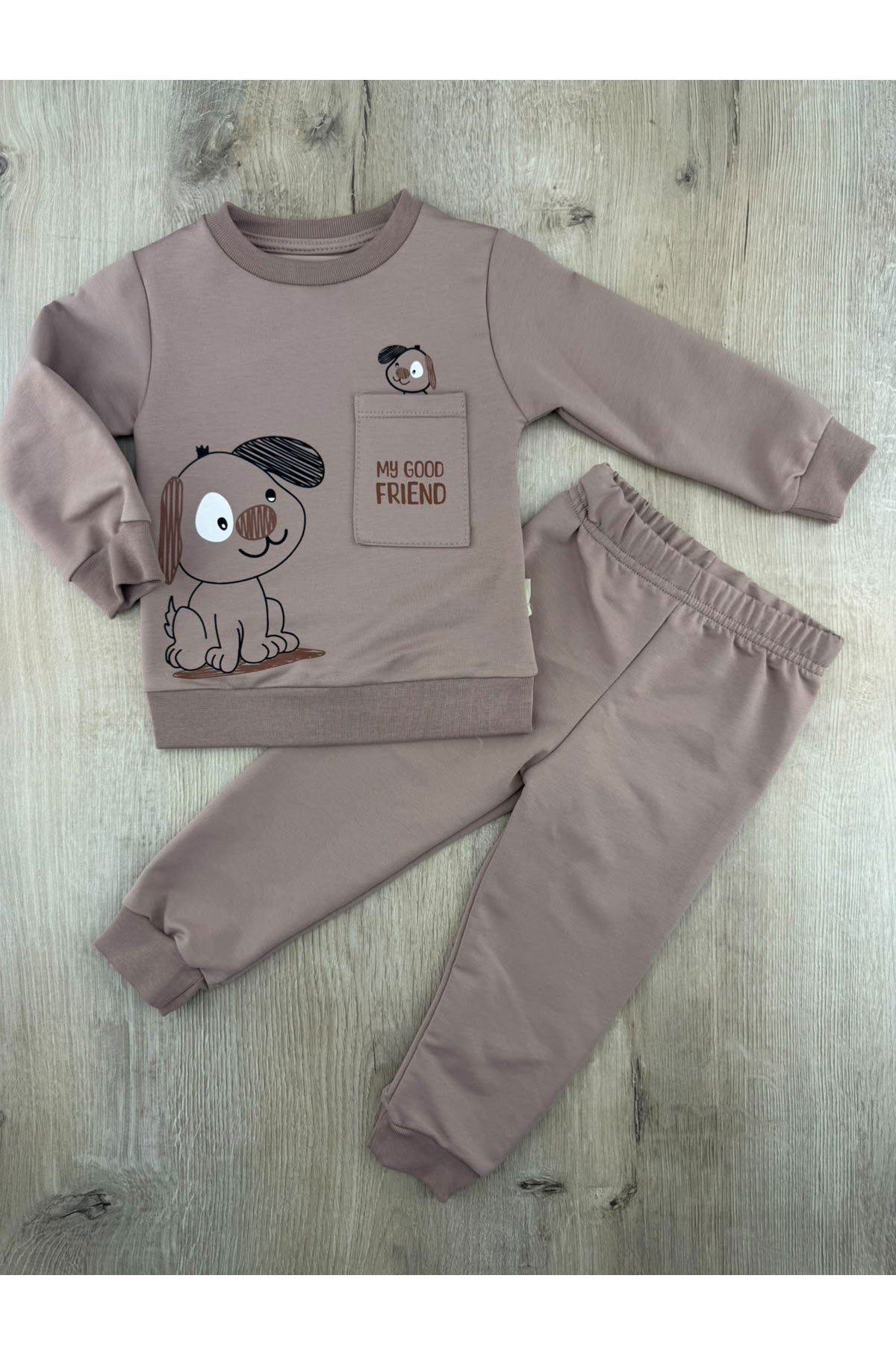 Bambu (1-4 Yaş) Cepli Sevimli Köpek Desenli Mevsimlik Takım