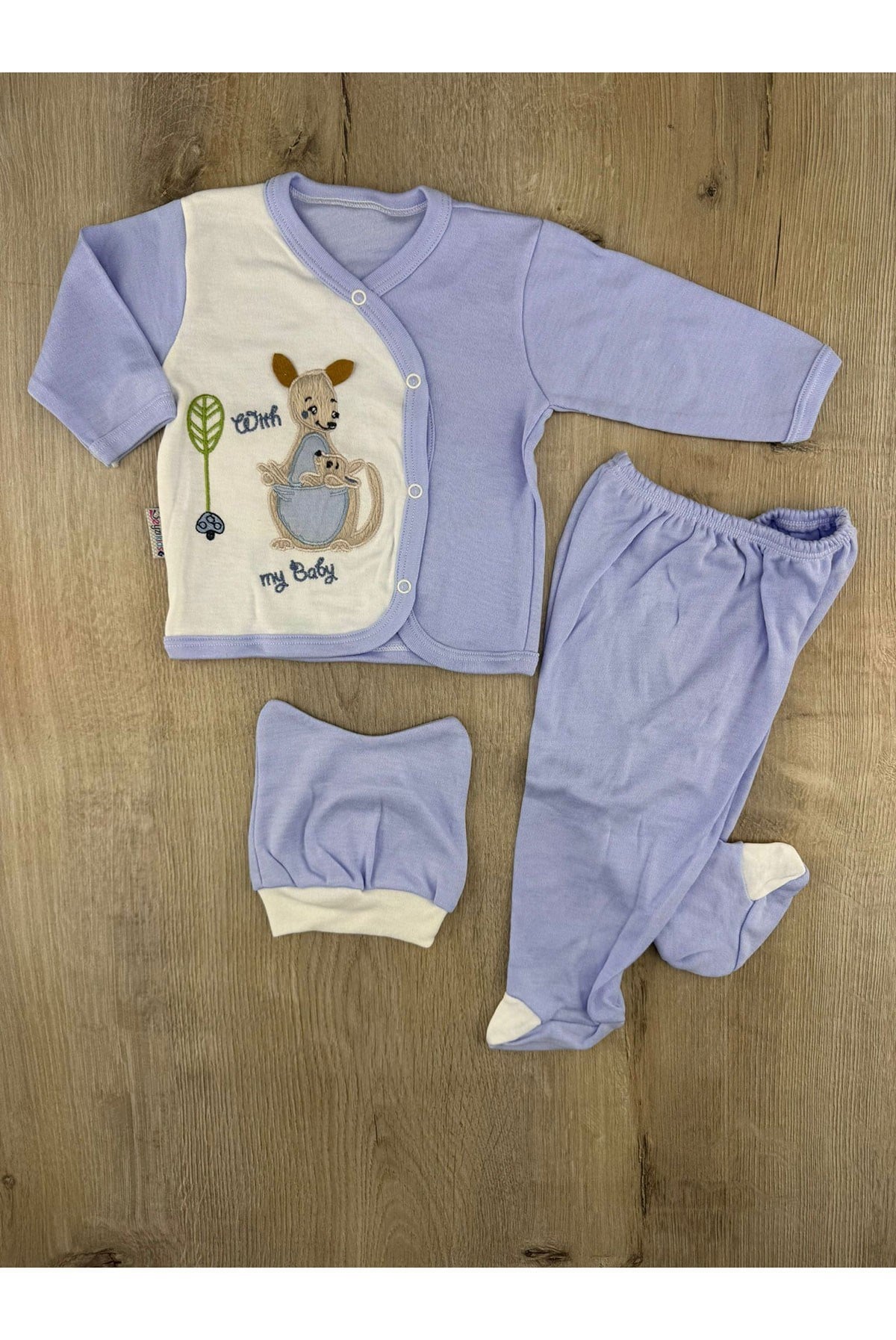Beyzi Bebe(0-3 Ay) Kanguru Desenli Şapkalı Zıbın Takımı