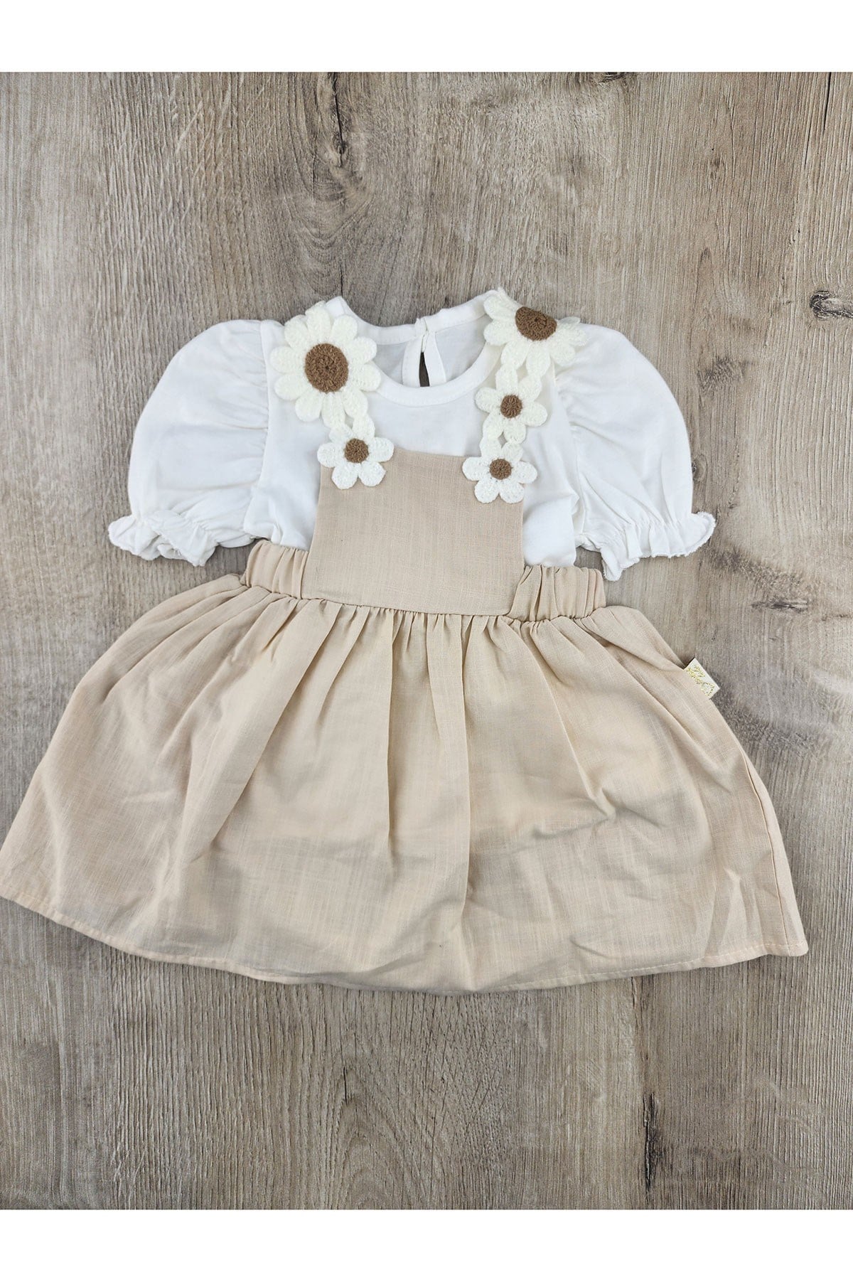 Çilek Bebe (9-24 Ay) Askıları Papatyalı Gömlekli Keten Elbise