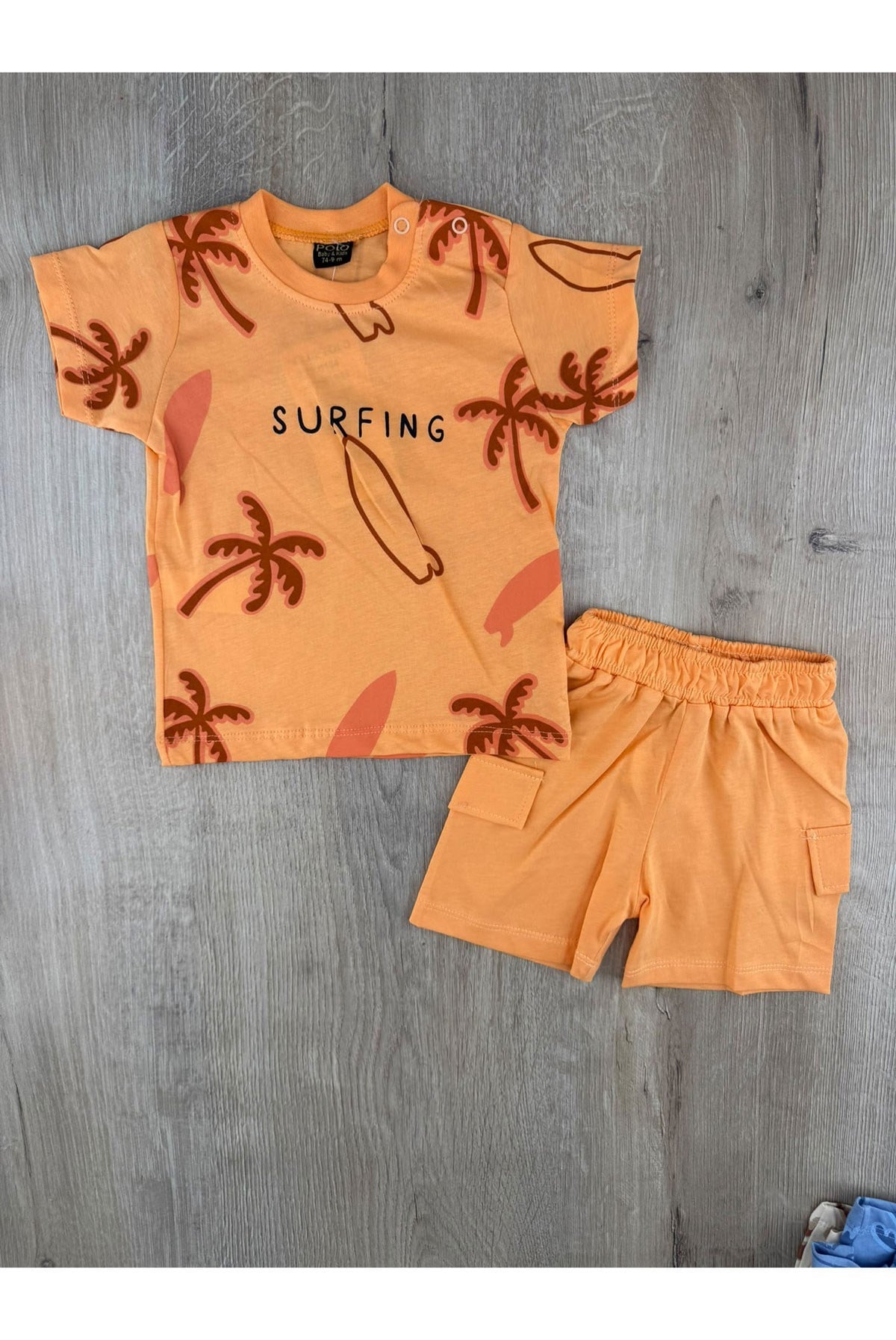 Clup Polo (9-24 Ay) Surfing Palmiye Desenli Şortlu Takım