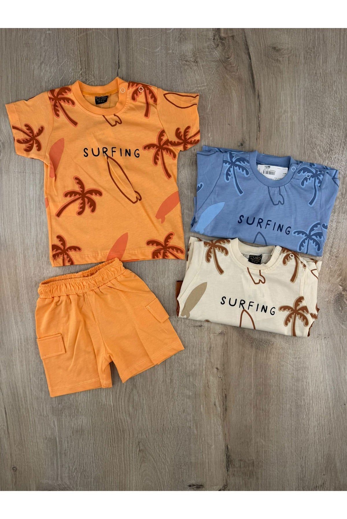 Clup Polo (9-24 Ay) Surfing Palmiye Desenli Şortlu Takım