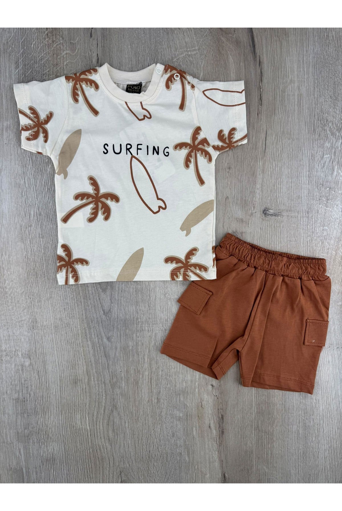 Clup Polo (9-24 Ay) Surfing Palmiye Desenli Şortlu Takım