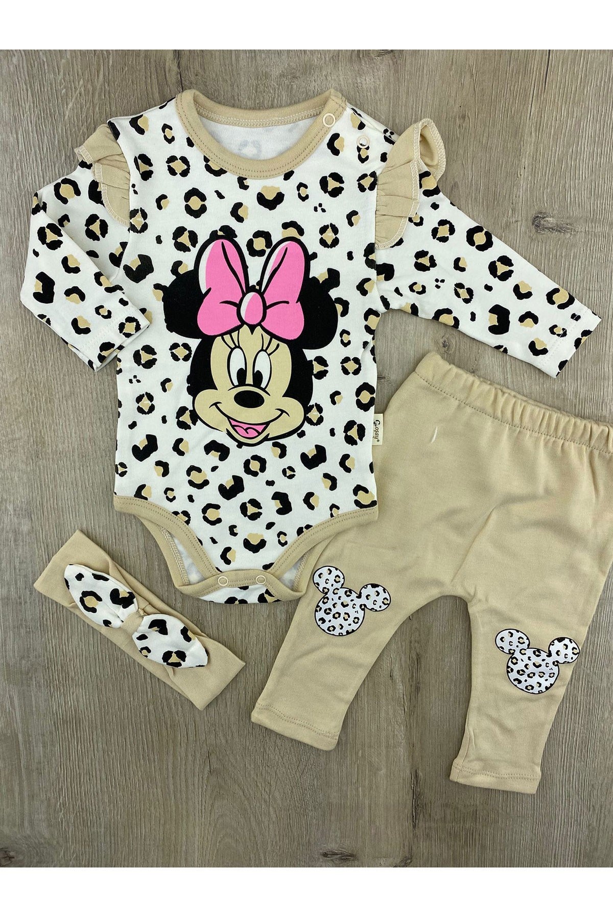 Coşay 23124 (3-12 Ay) Leoparlı Minnie Desenli Çıtçıtlı Badili Takım