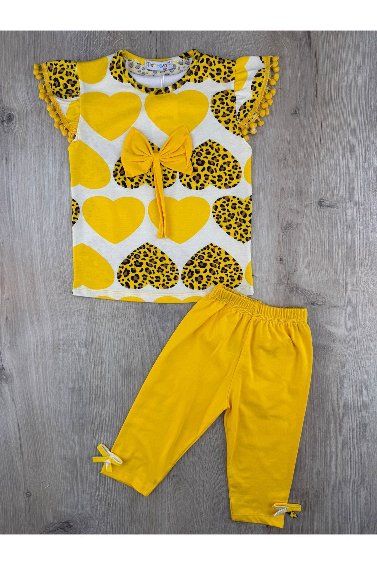 Defne (3-10 Yaş) Leopar Kalpli Taytlı Takım