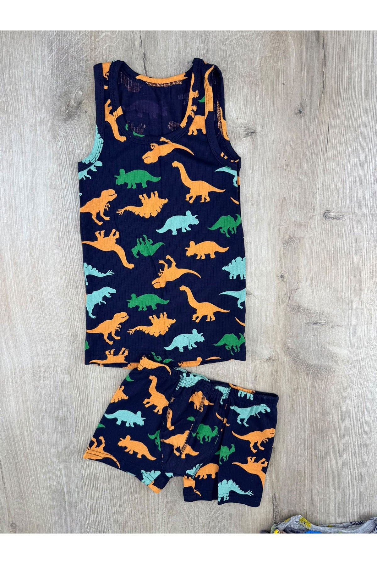 Defnem (3-10 Yaş) Renkli Dinozor Desenli Atlet Boxer Takım