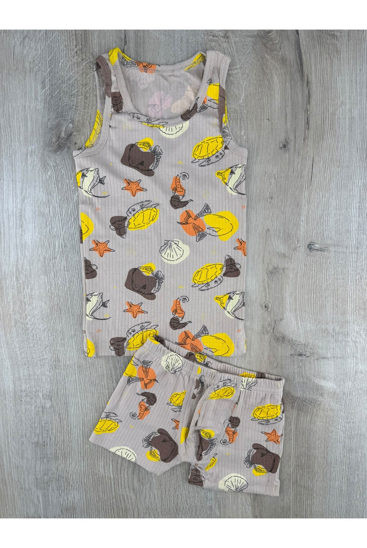 Defnem (3-10 Yaş) Yıldız Balık Desenli Atlet Boxer Takım
