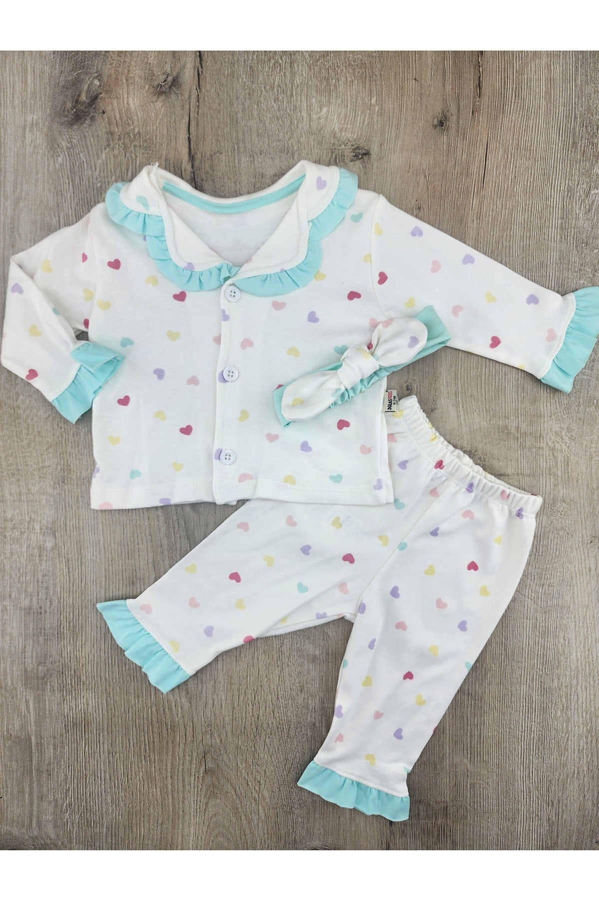 Dolaş (6-24 Ay) Renkli Minik Kalp Desenli Önden Düğmeli Pijama Takımı