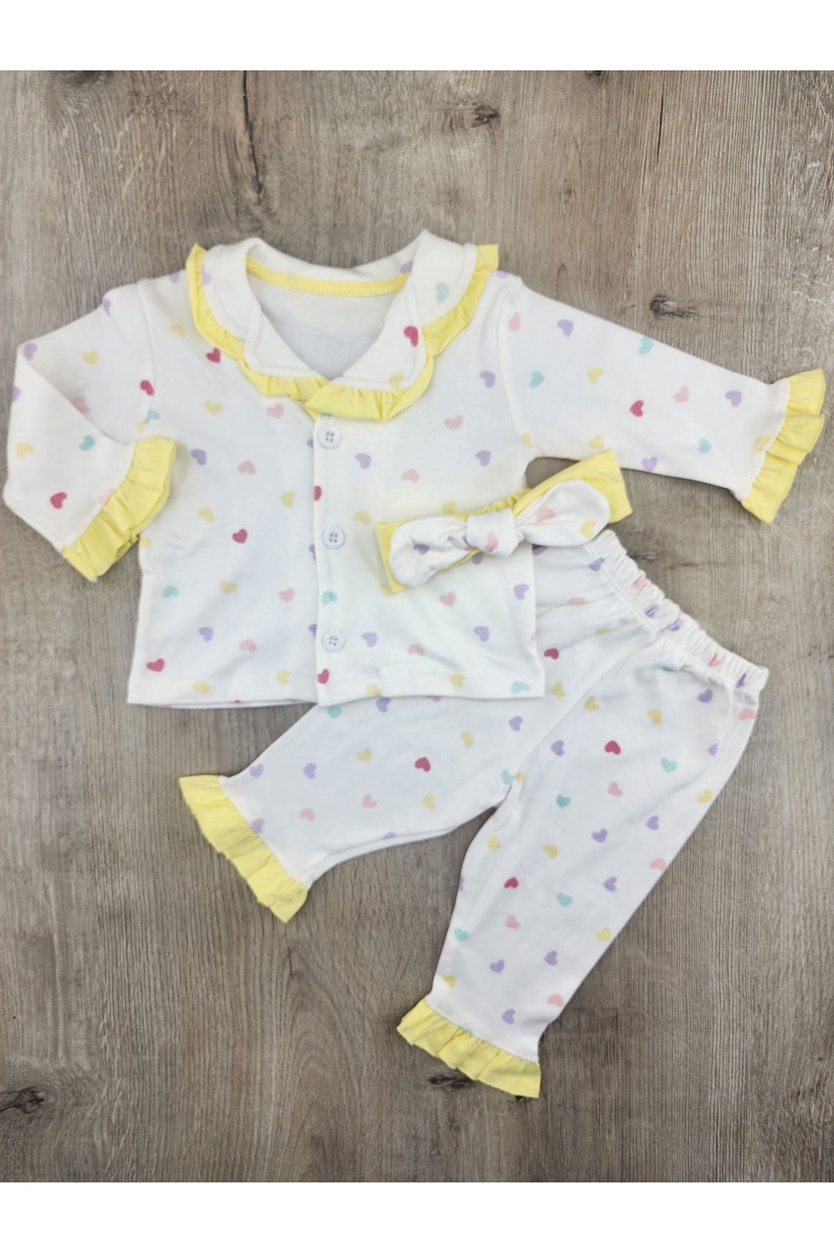 Dolaş (6-24 Ay) Renkli Minik Kalp Desenli Önden Düğmeli Pijama Takımı
