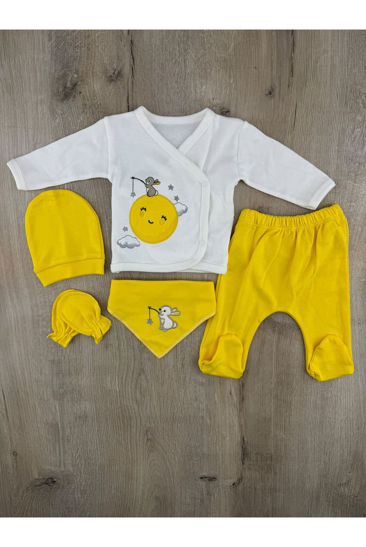 Gonca Bebe (0-3 Ay) Balık Tutan Tavşan Desenli 5Li Zıbın Takımı