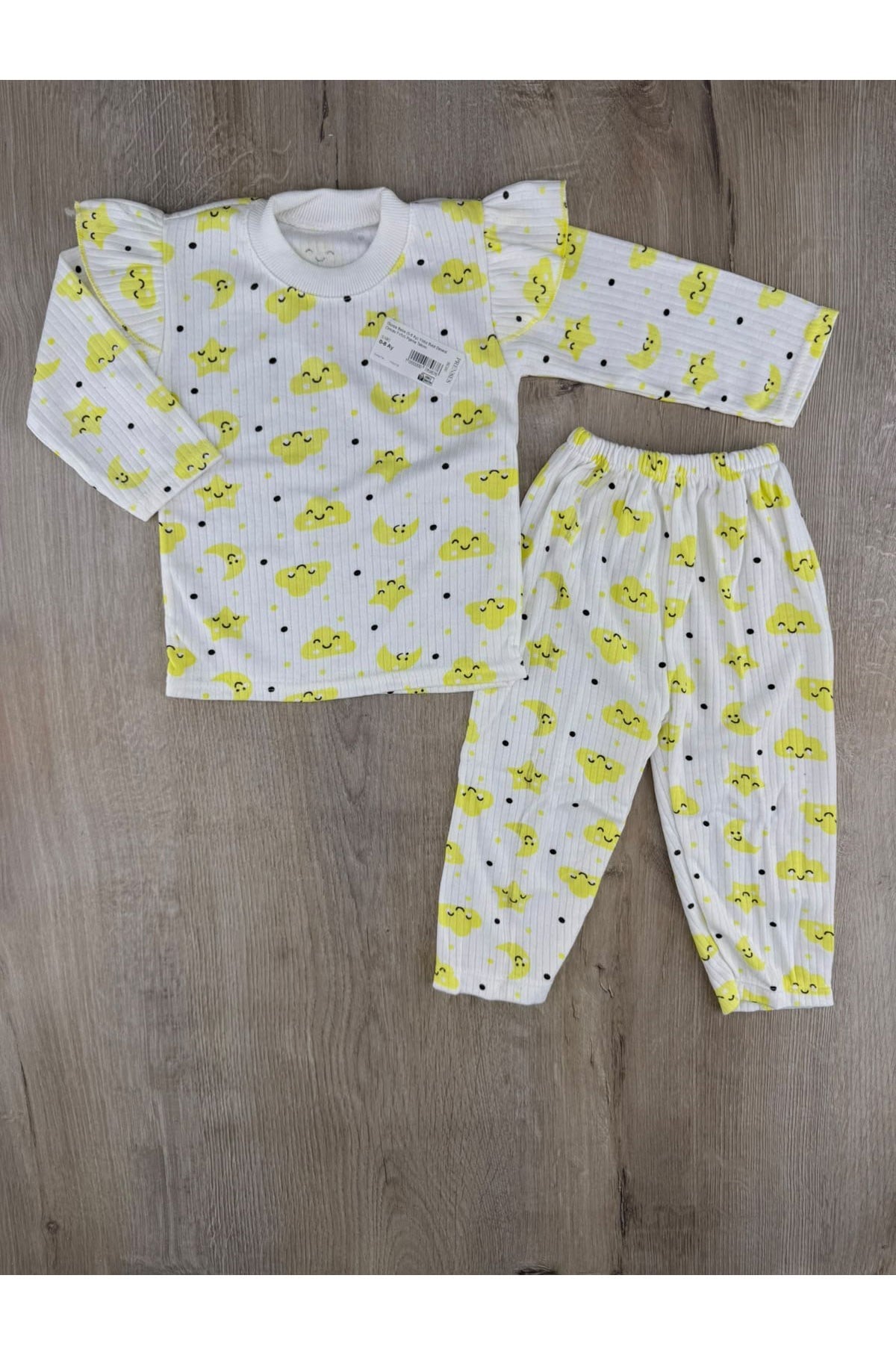 Gonca Bebe (0-6 Ay) Yıldız Bulut Desenli Omuzu Fırfırlı Pijama Takımı