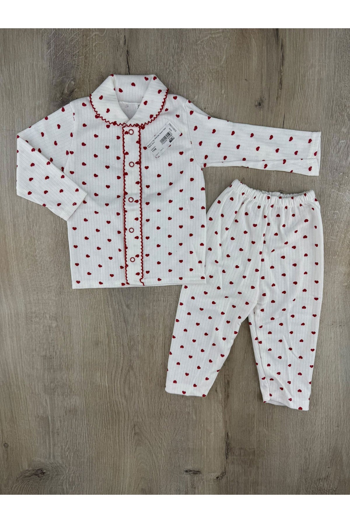 Gonca(1-3 Yaş) Minik Kalp Desenli Yakalı Pijama Takımı