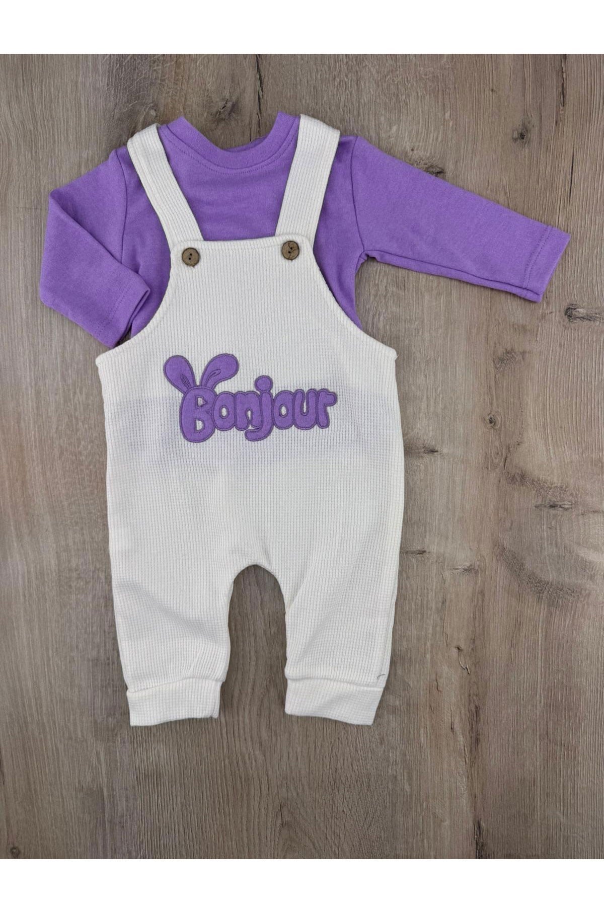 Gözde Baby (6-24 Ay) Bonjour Desenli Badili Waffle Kumaş Slopet