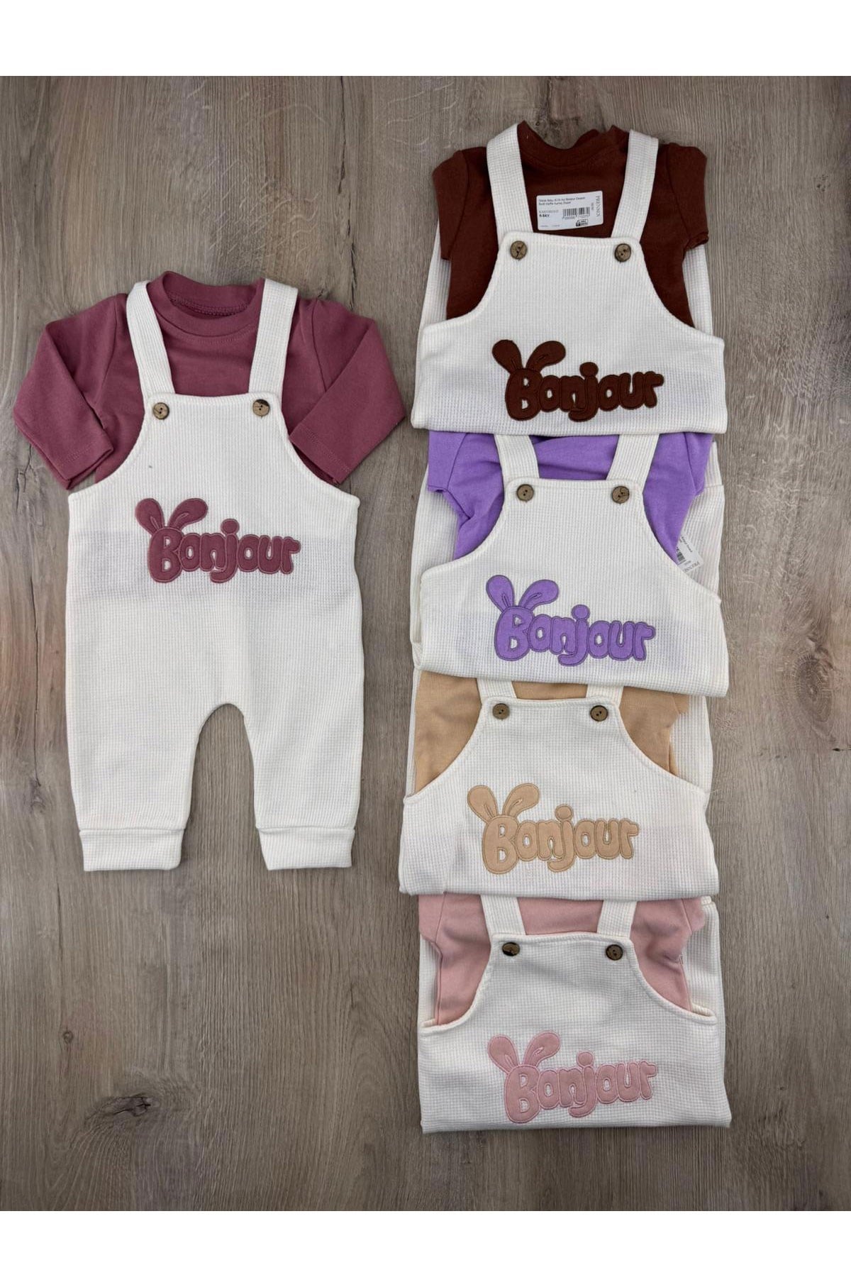 Gözde Baby (6-24 Ay) Bonjour Desenli Badili Waffle Kumaş Slopet