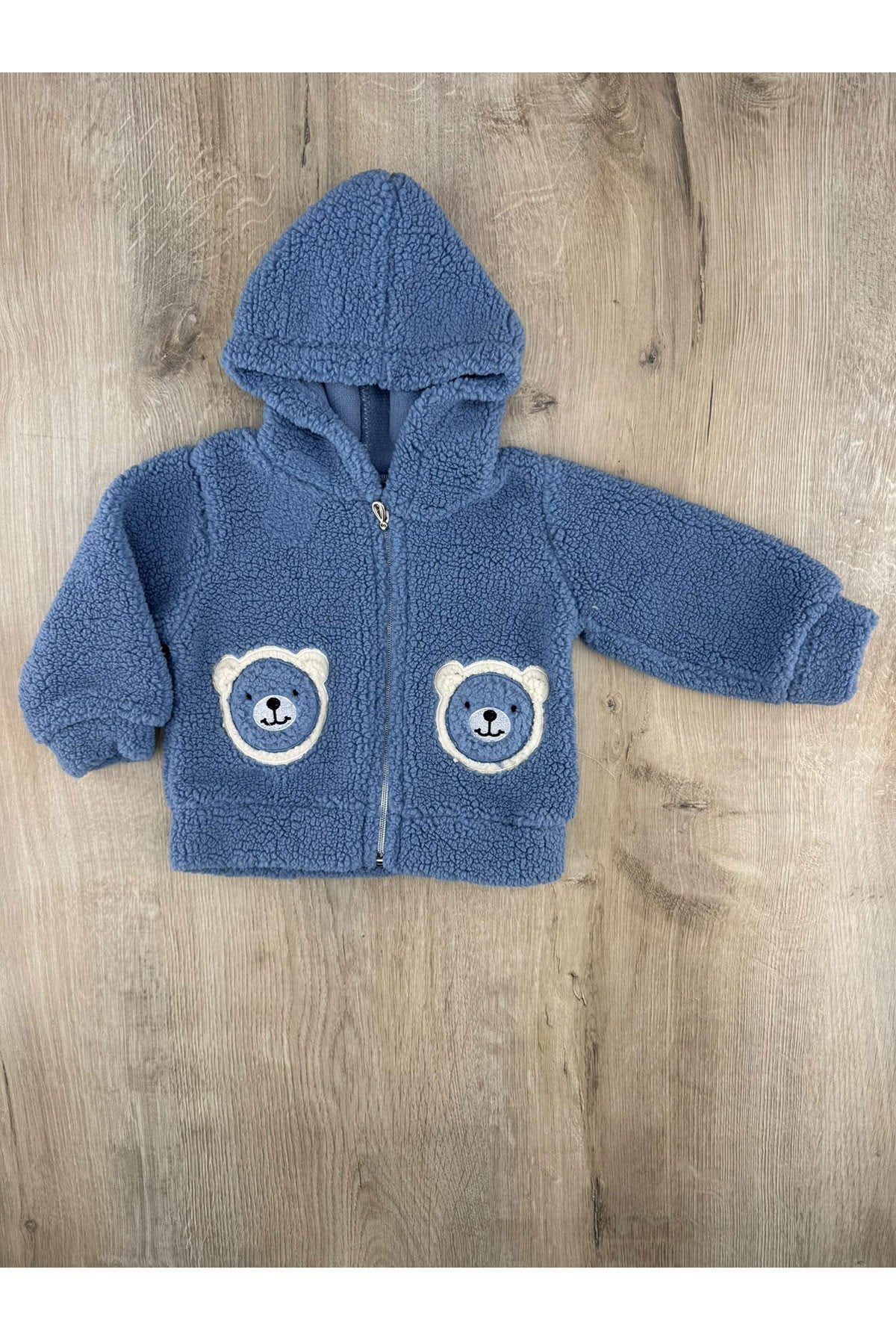 Güleş Bebe (9-12-18 Ay) Çift Ayıcık Desenli Kapşonlu Peluş Hırka