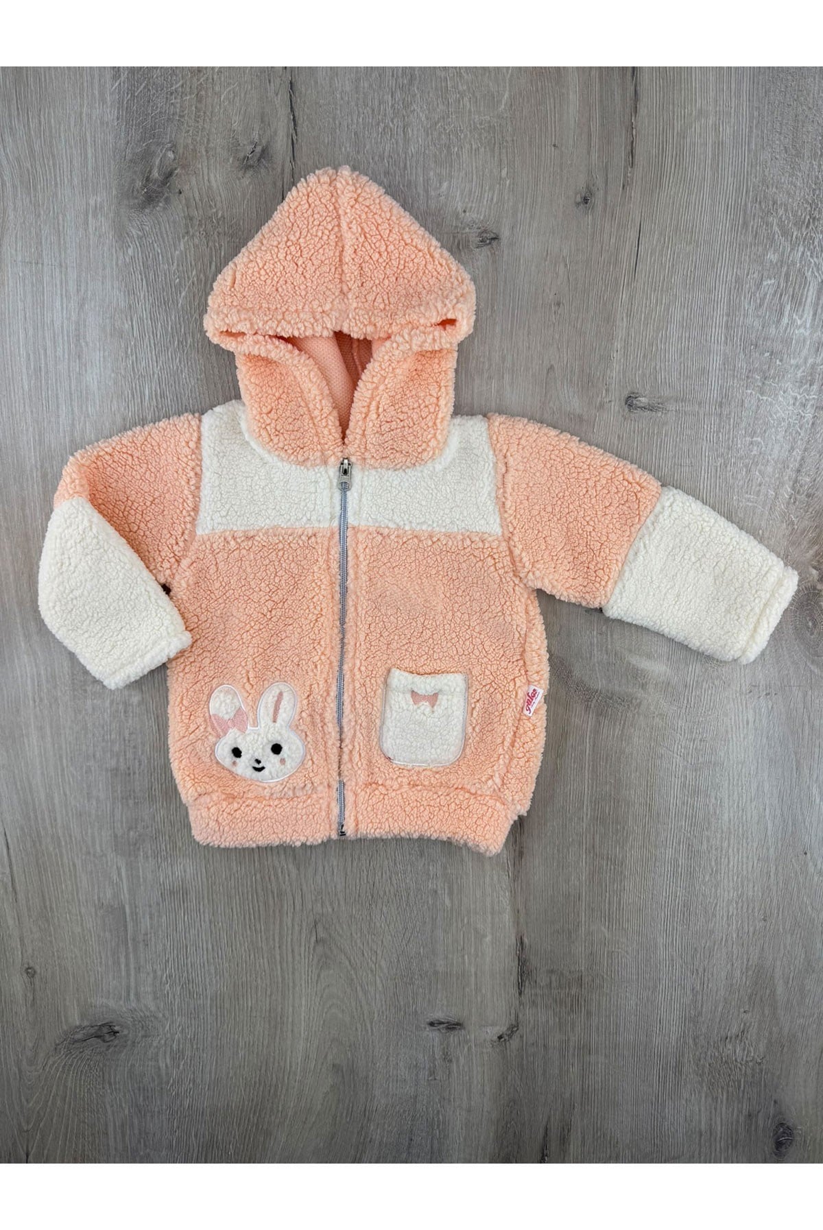 Güleş Bebe (9-12-18 Ay) Tavşan Nakışlı Kapşonlu Peluş Hırka