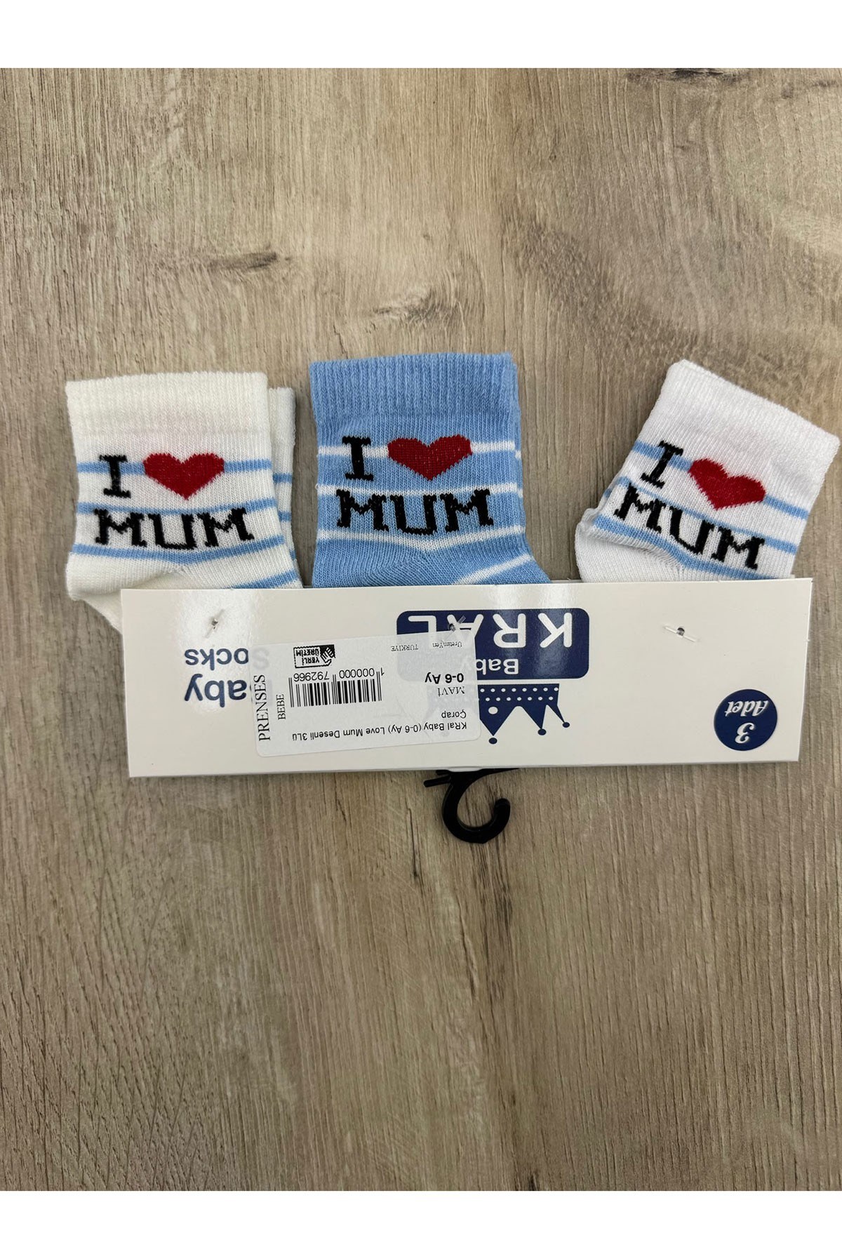 KRal Baby (0-6 Ay) Love Mum Desenli 3Lü Çorap