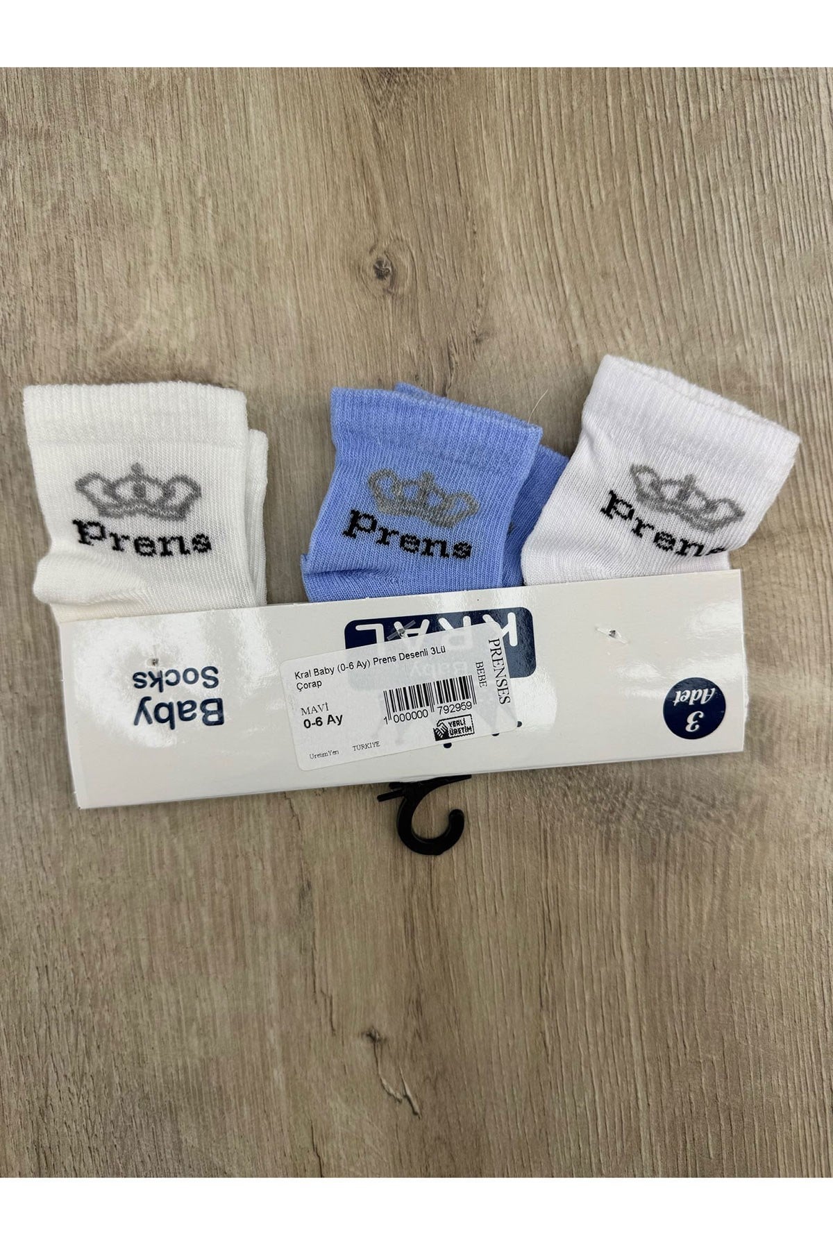 Kral Baby (0-6 Ay) Prens Desenli 3Lü Çorap