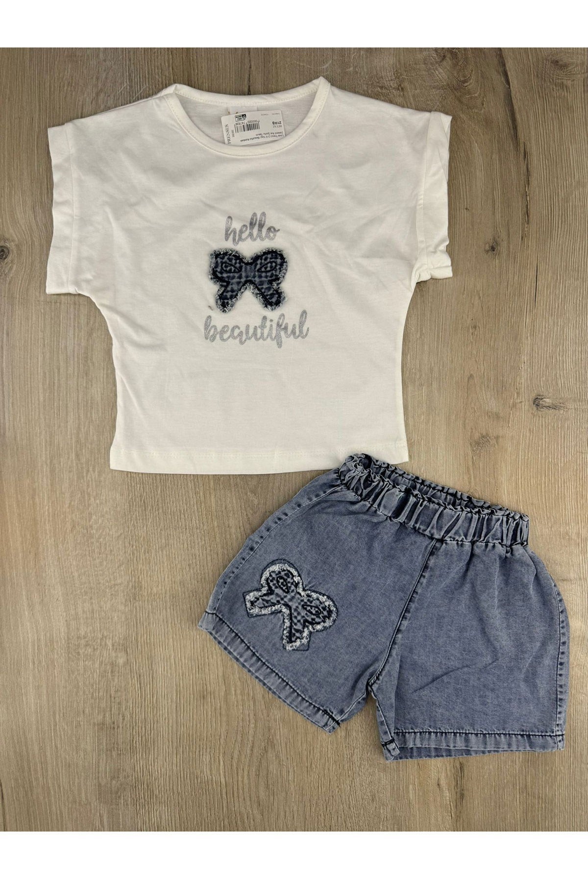 Love Trend (2-5 Yaş) Beautiful-Kelebek Desenli Kot Şortlu Takım