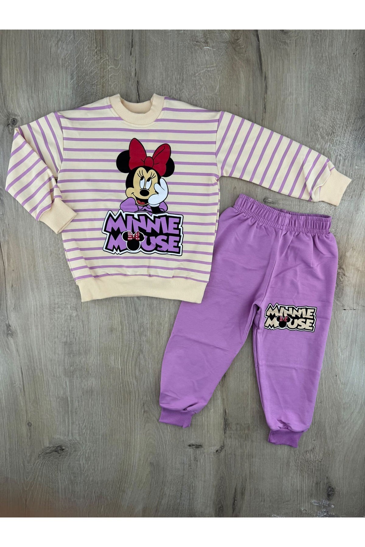 MDY (3-10 Yaş) Çizgili Minnie Desenli Mevsimlik Takım