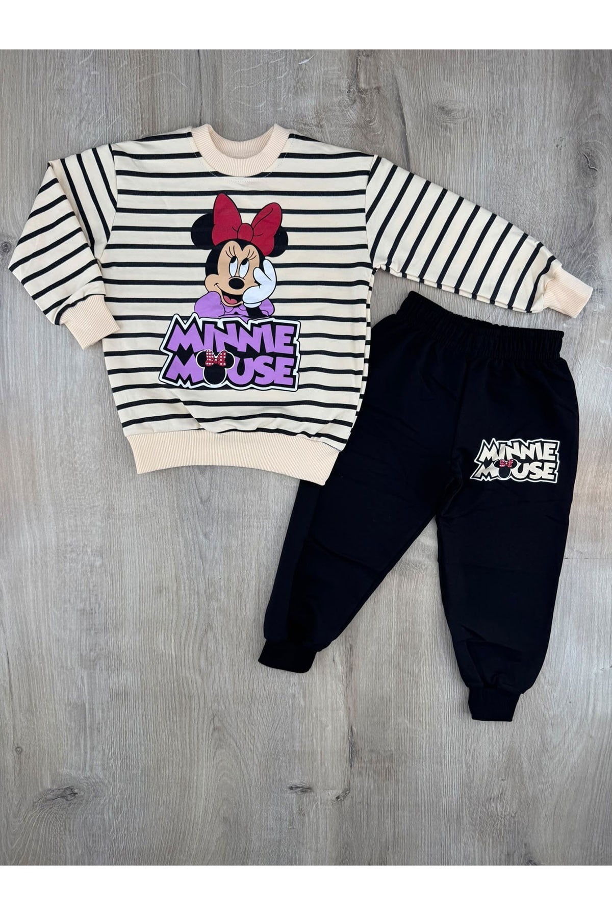 MDY (3-10 Yaş) Çizgili Minnie Desenli Mevsimlik Takım