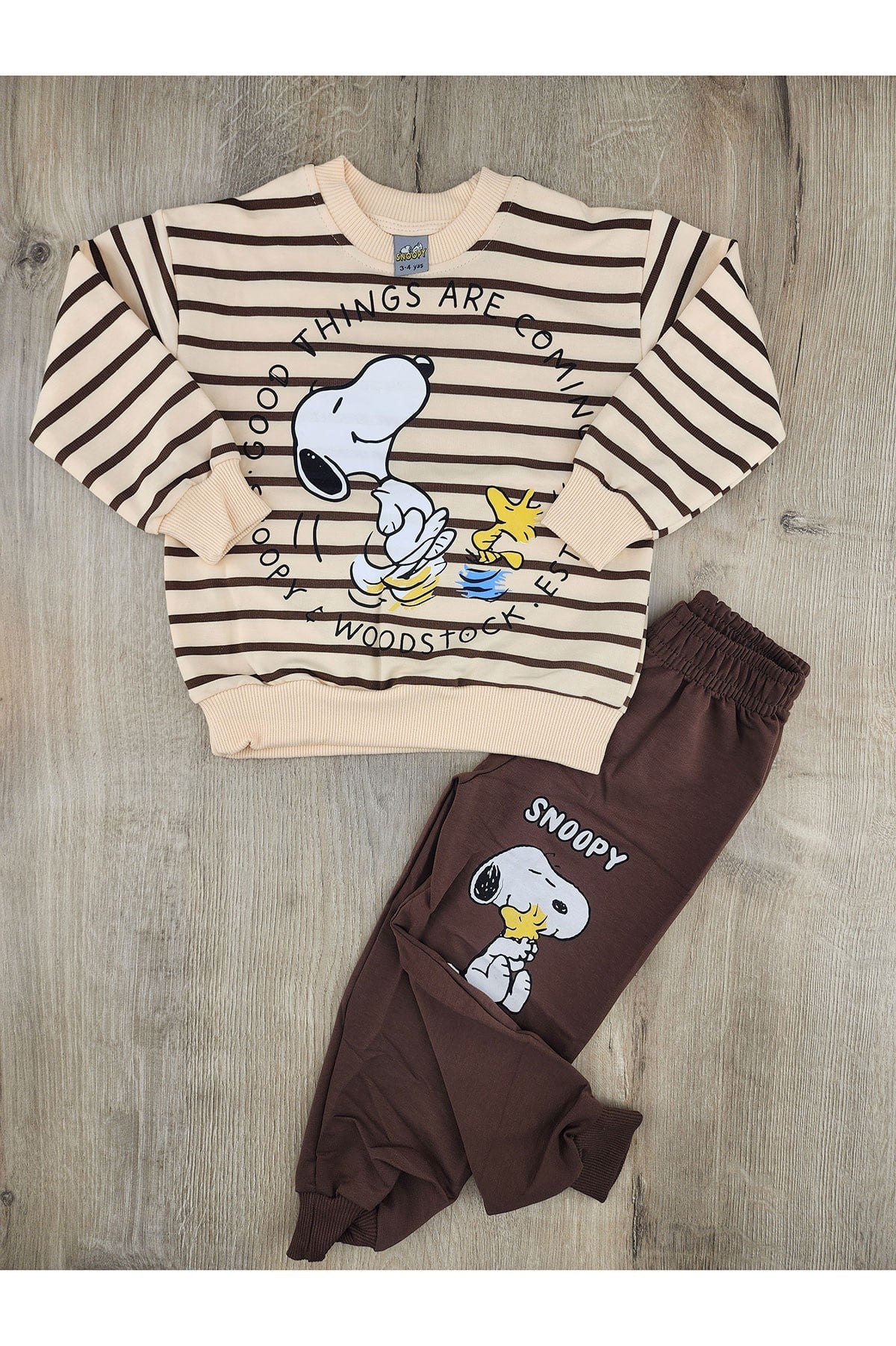 MDY (3-10 Yaş) SNOOPY Desenli Çizgili Mevsimlik Erkek Takım