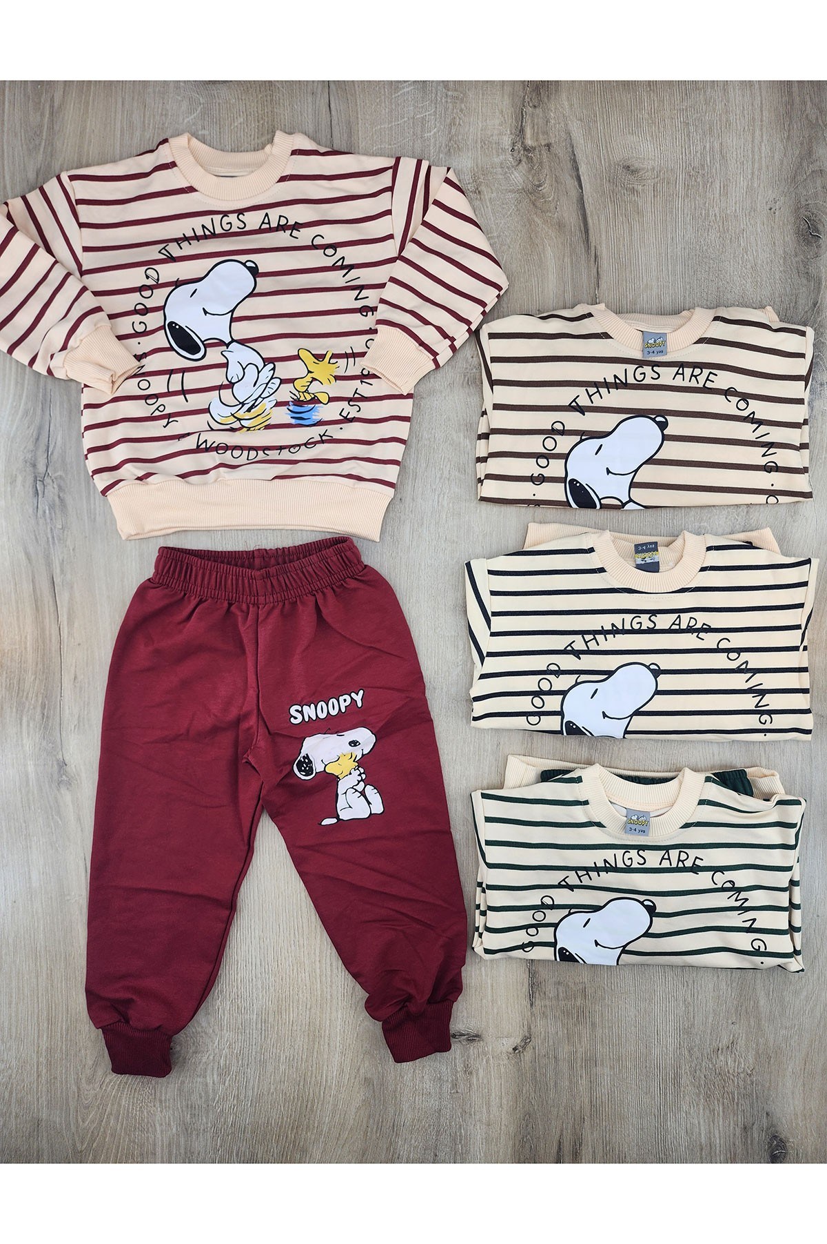 MDY (3-10 Yaş) SNOOPY Desenli Çizgili Mevsimlik Erkek Takım