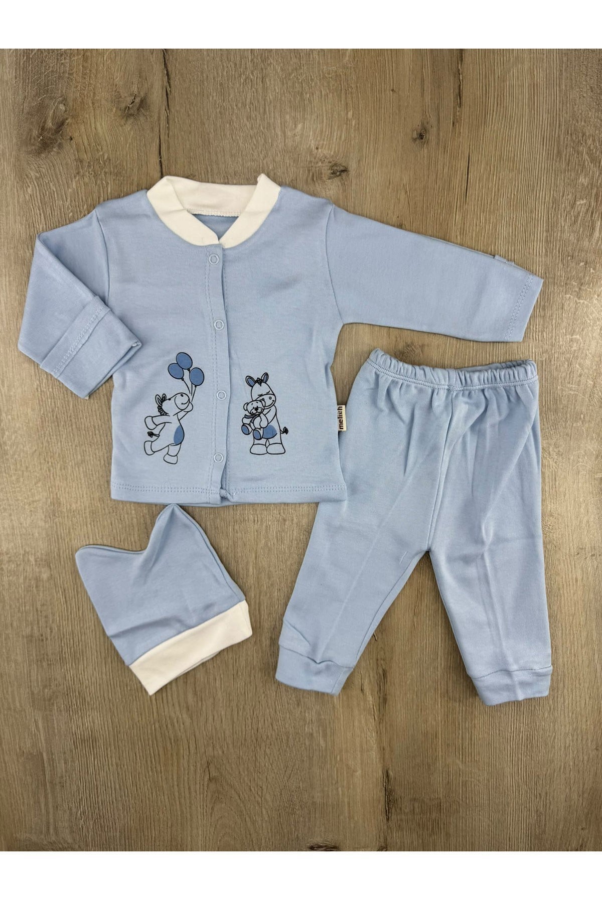 Melish (0-3 Ay) Sevimli Zebra  Desenlii Şapkalı Zıbın Takımı