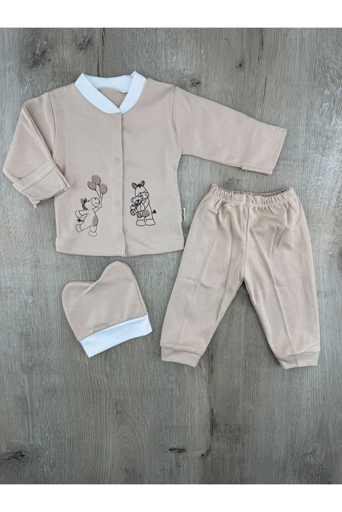 Melish (0-3 Ay) Sevimli Zebra  Desenlii Şapkalı Zıbın Takımı