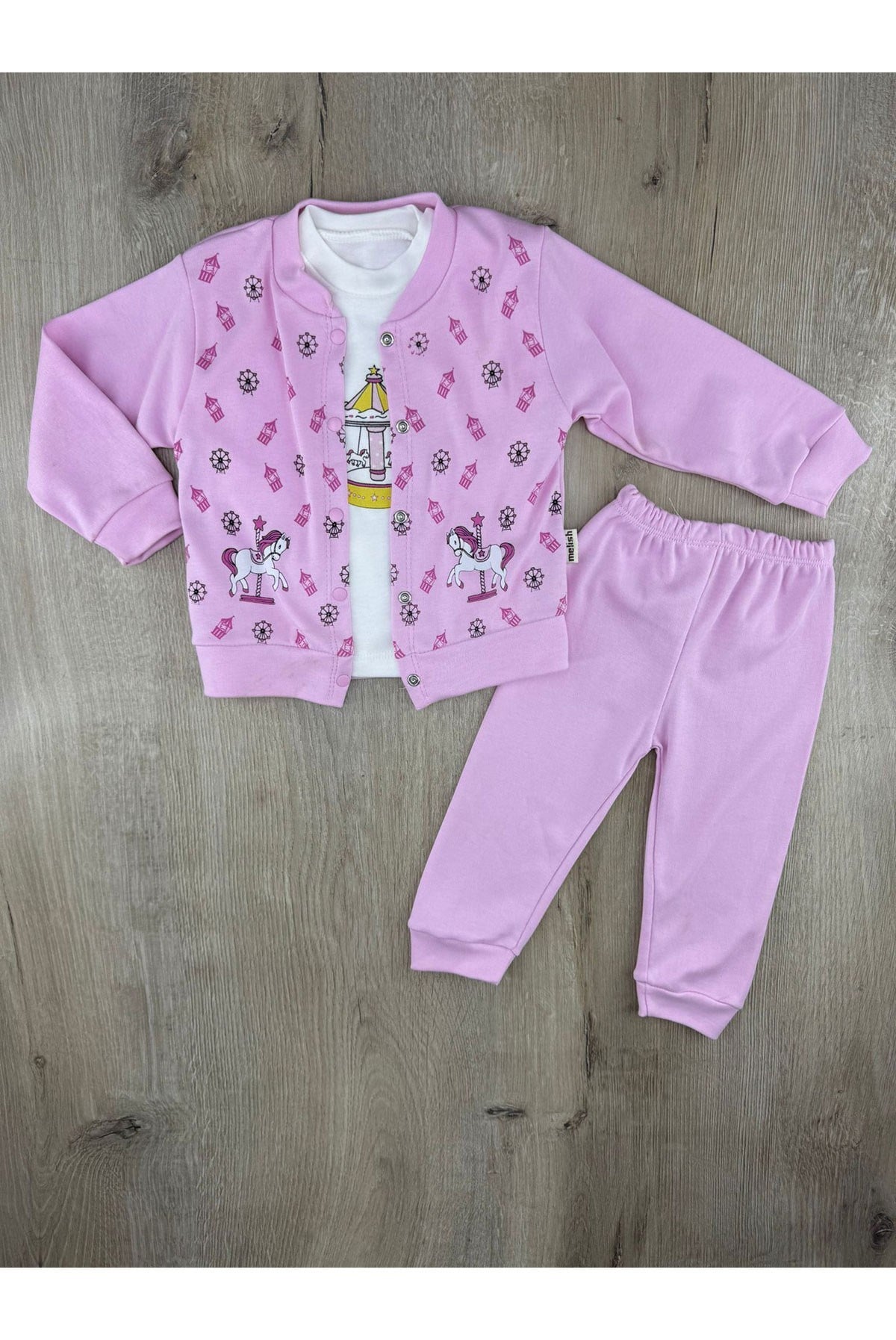 Melish (0-9 Ay) Pony Desenli Hırkalı 3Lü Takım