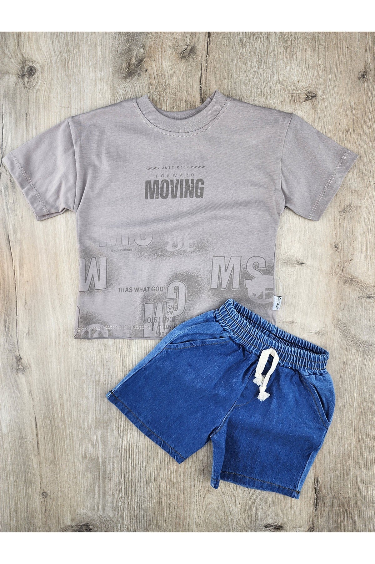 Minamino (2-5 Yaş) Moving Desenli Kot Şortlu Takım